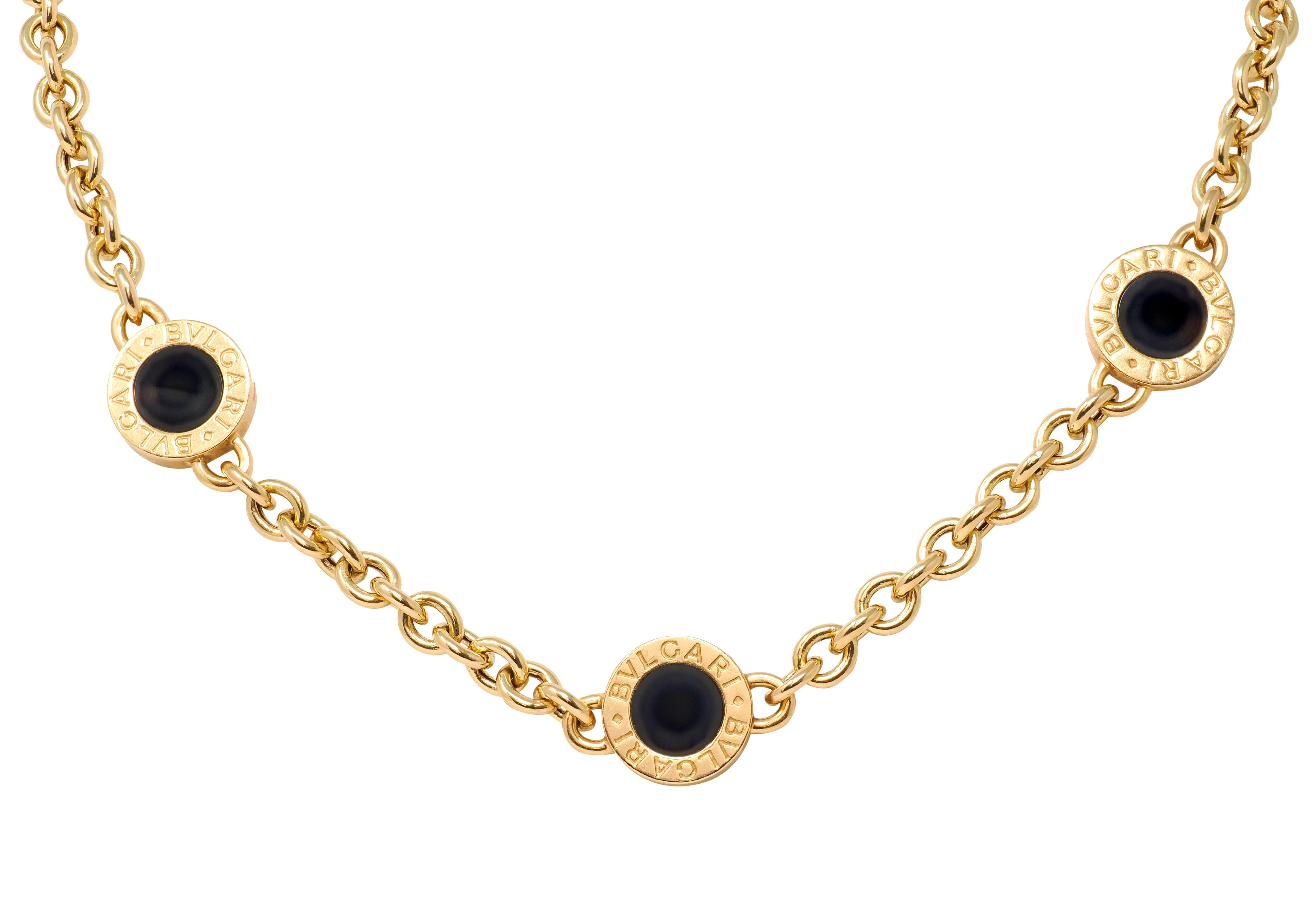 Bulgari 2000's Onyx 18 Karat Yellow Gold Station Necklace