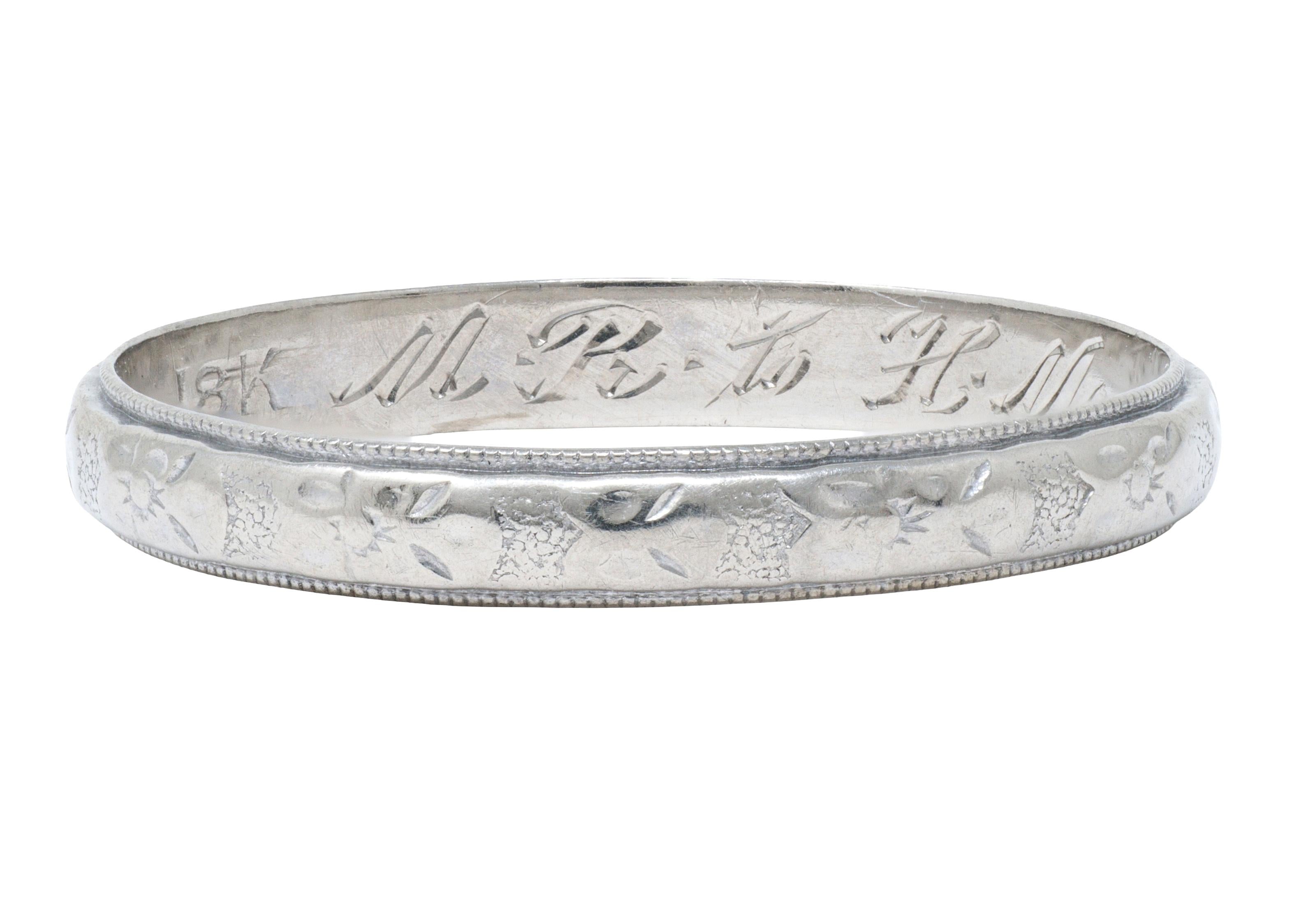 Art Deco 1933 18 Karat White Gold Vintage Pansy Wedding Band Ring