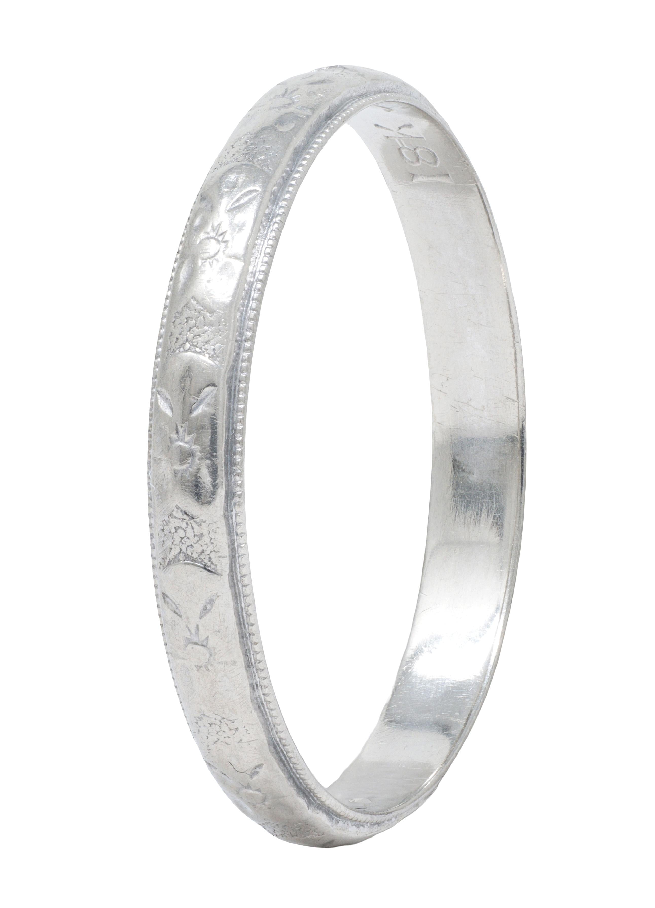 Art Deco 1933 18 Karat White Gold Vintage Pansy Wedding Band Ring