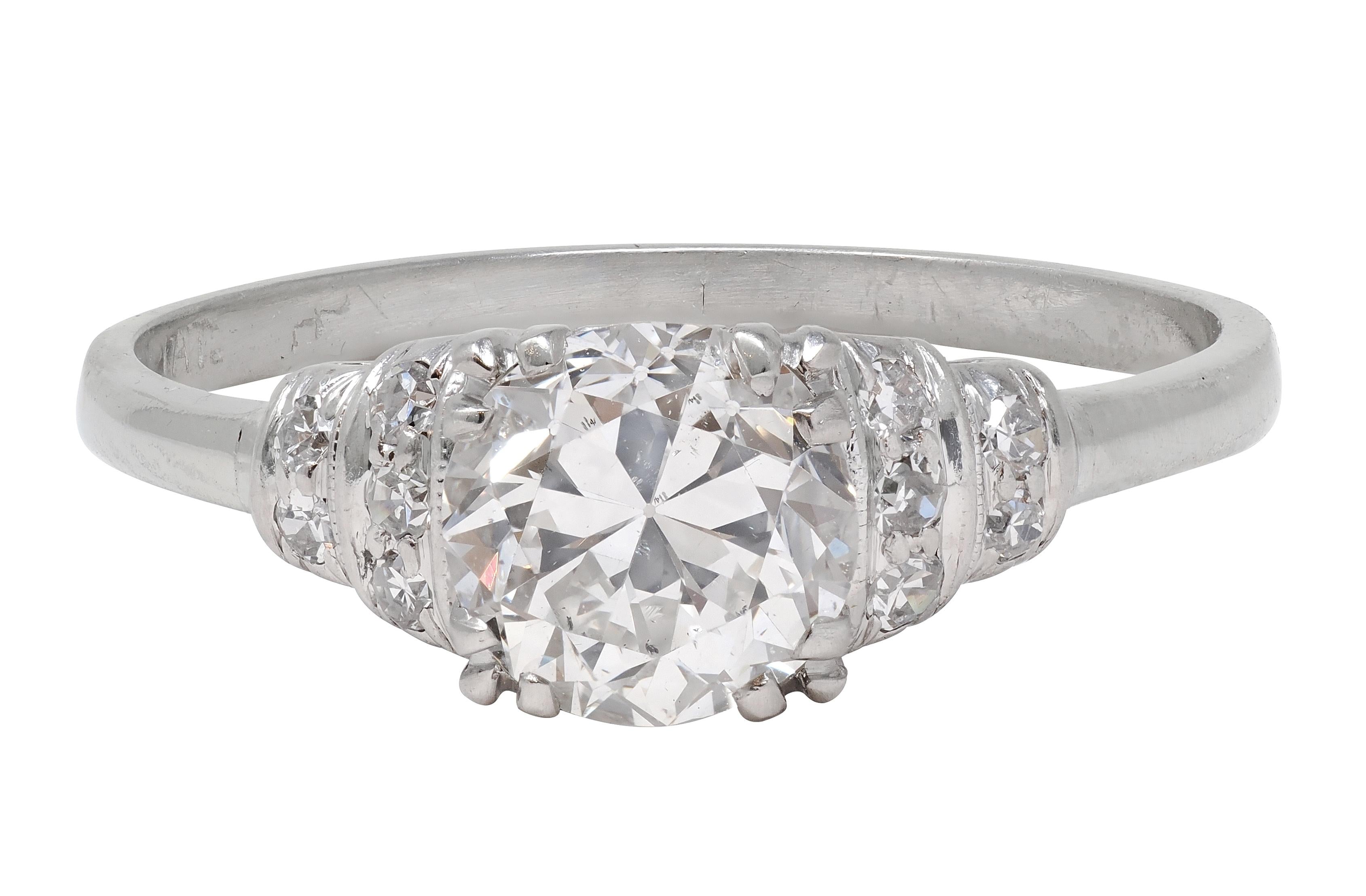 Mid-Century 1.16 CTW Old European Diamond Platinum Vintage Engagement Ring GIA