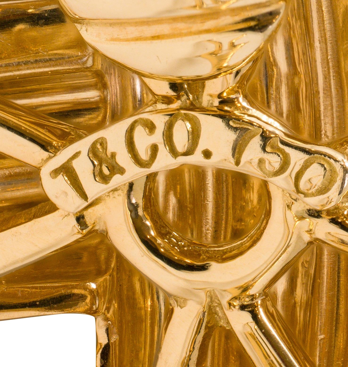 Tiffany & Co. 1990's 18K Yellow Gold Fluted X Kiss Vintage Ear-Clip Earrings