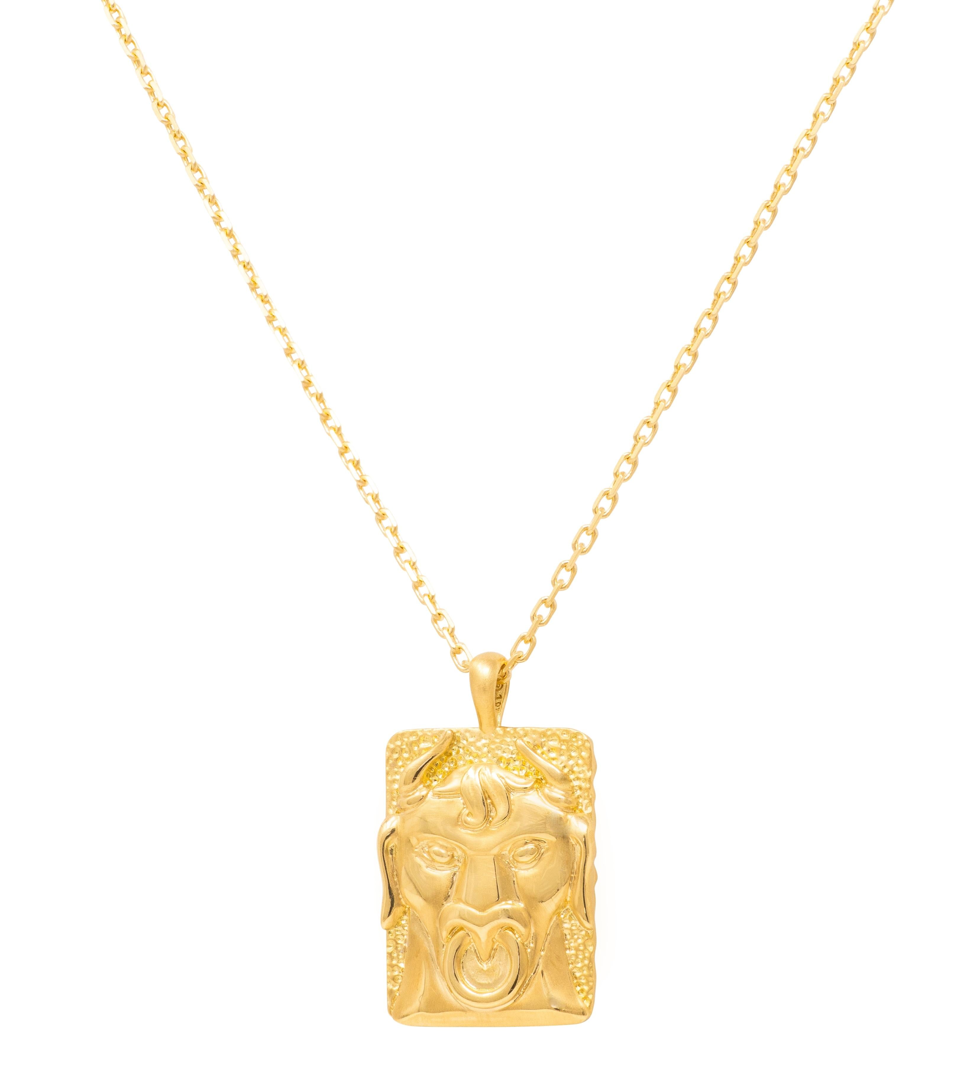 David Webb Contemporary 18 Karat Yellow Gold Taurus Zodiac Pendant Necklace