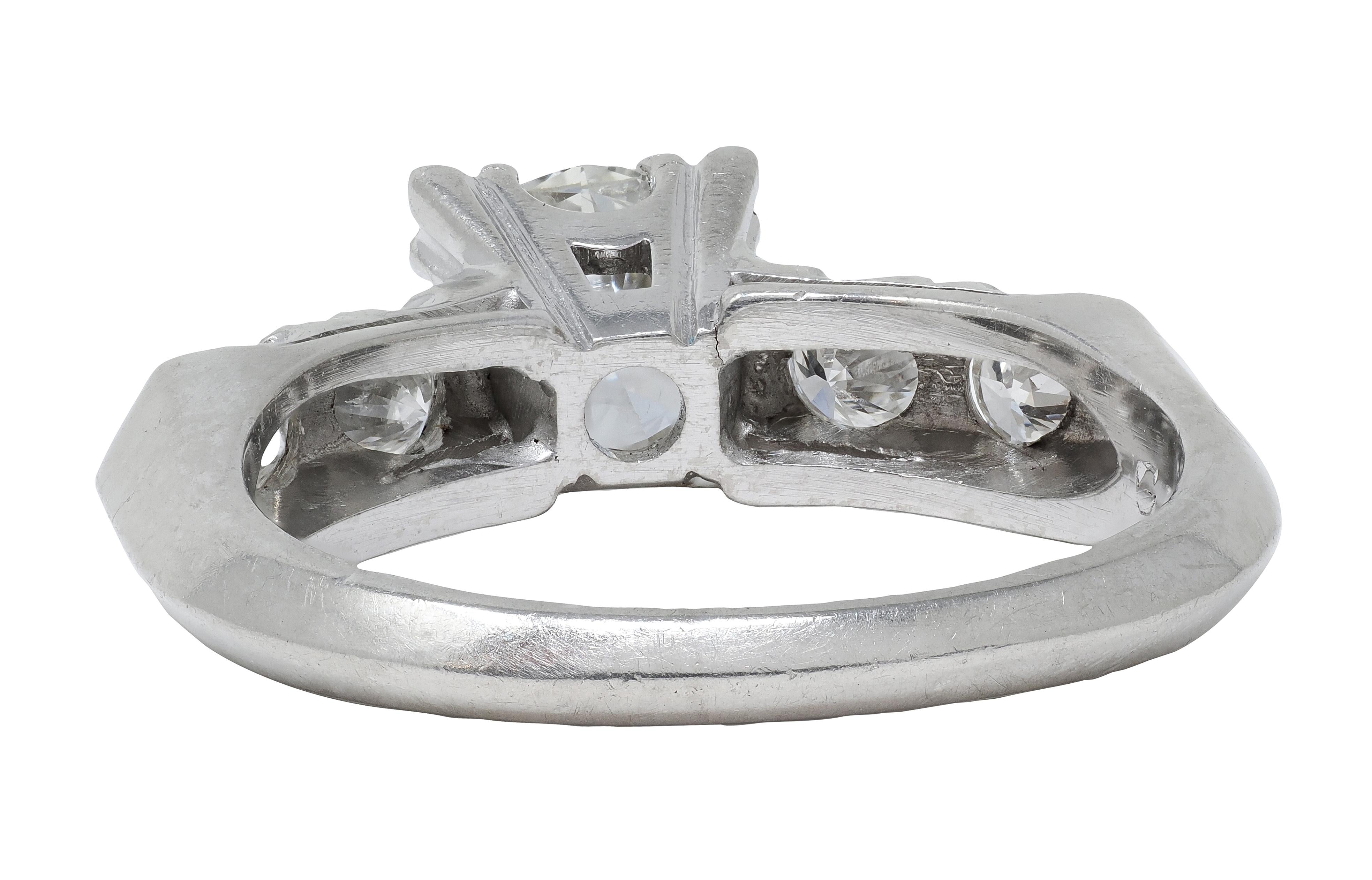 Mid-Century 1952 Diamond Platinum Knife Edge Vintage Engagement Ring