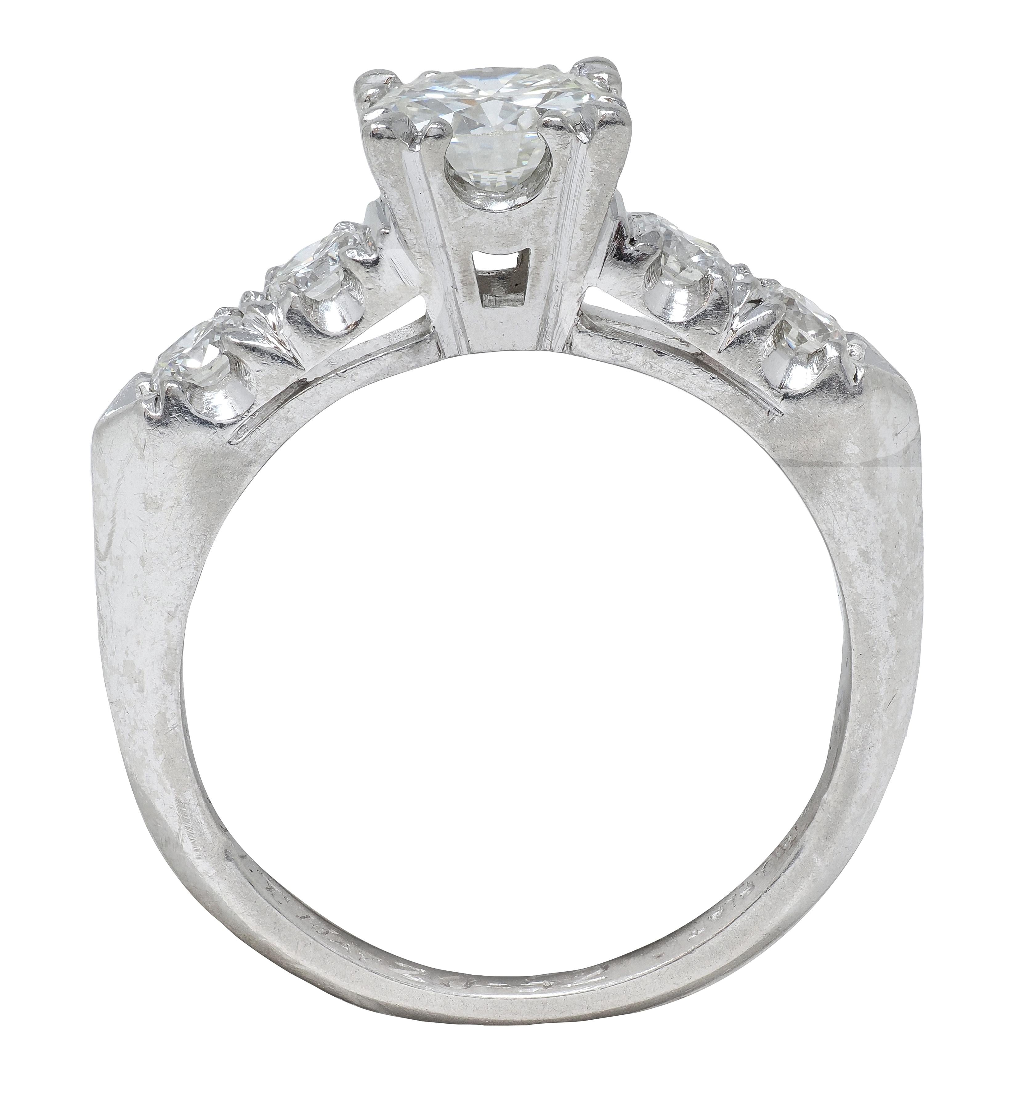 Mid-Century 1952 Diamond Platinum Knife Edge Vintage Engagement Ring