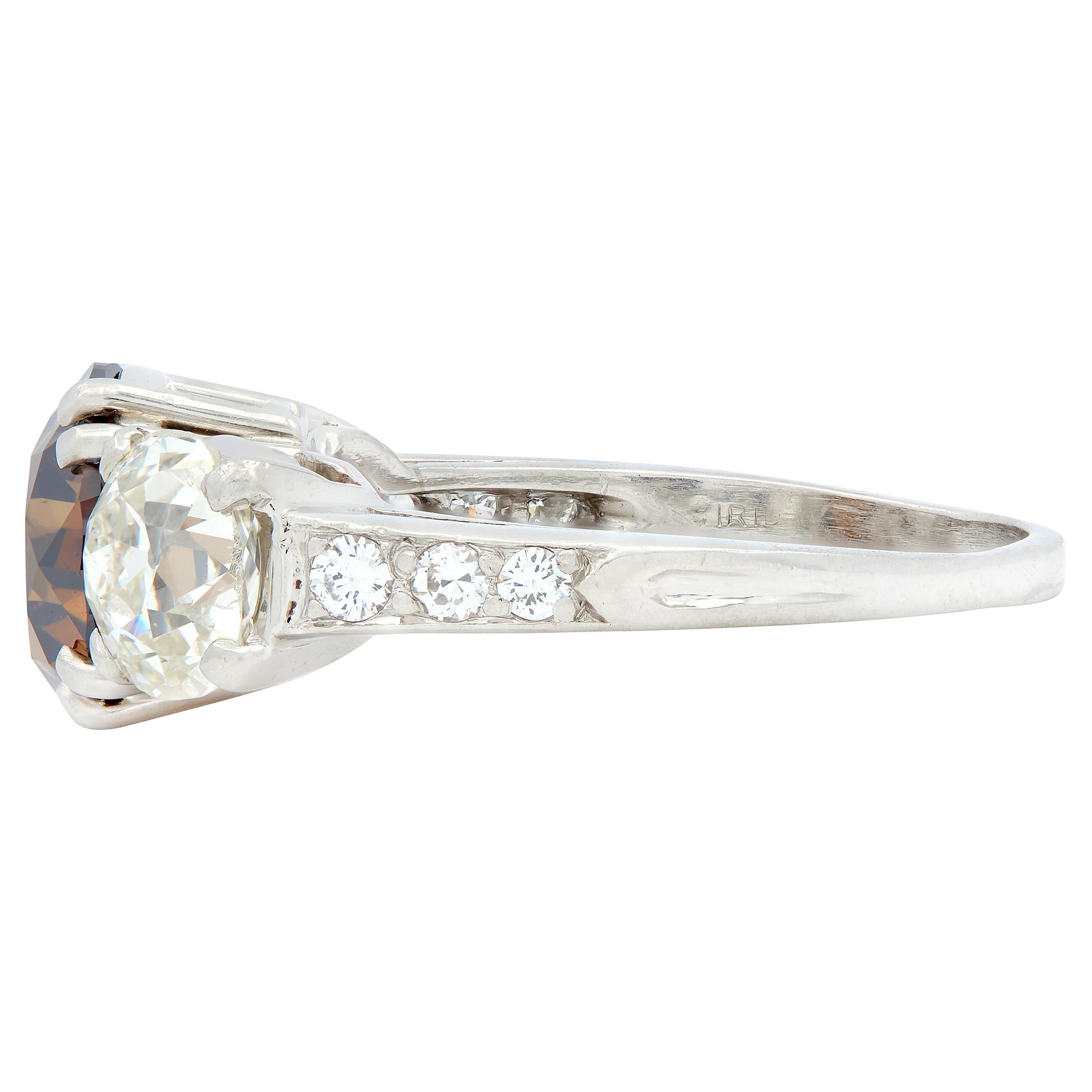 Mid-Century 4.25 CTW Fancy Orangy Brown Diamond Platinum Vintage Engagement Ring