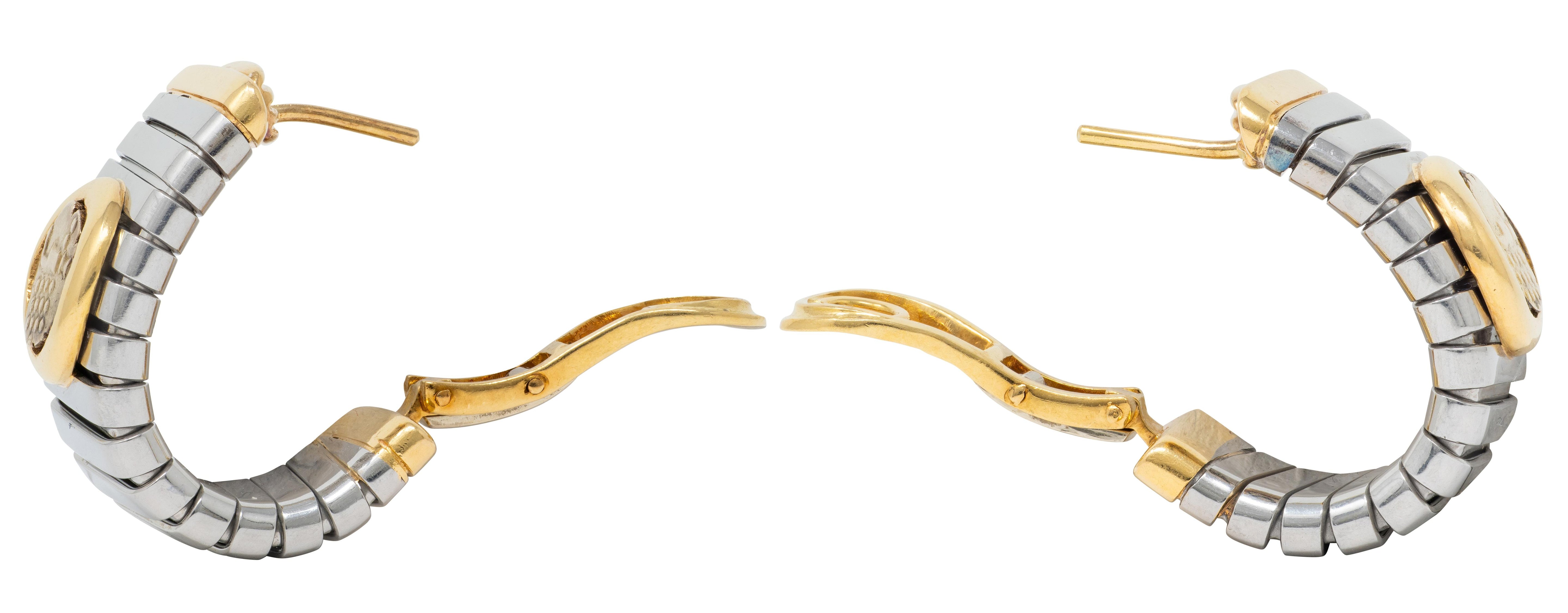 Bulgari 1980 Ancient Indian Coin 18K Gold Steel Vintage Tubogas Monete Earrings