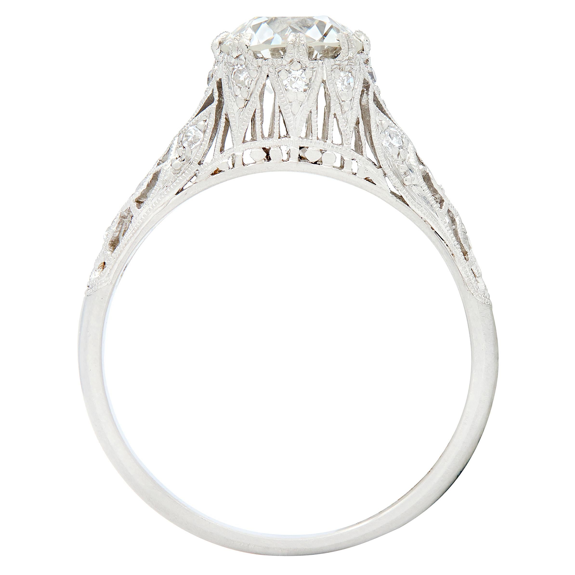 Art Deco 1.44 CTW Old European Diamond Platinum Vintage Engagement Ring GIA