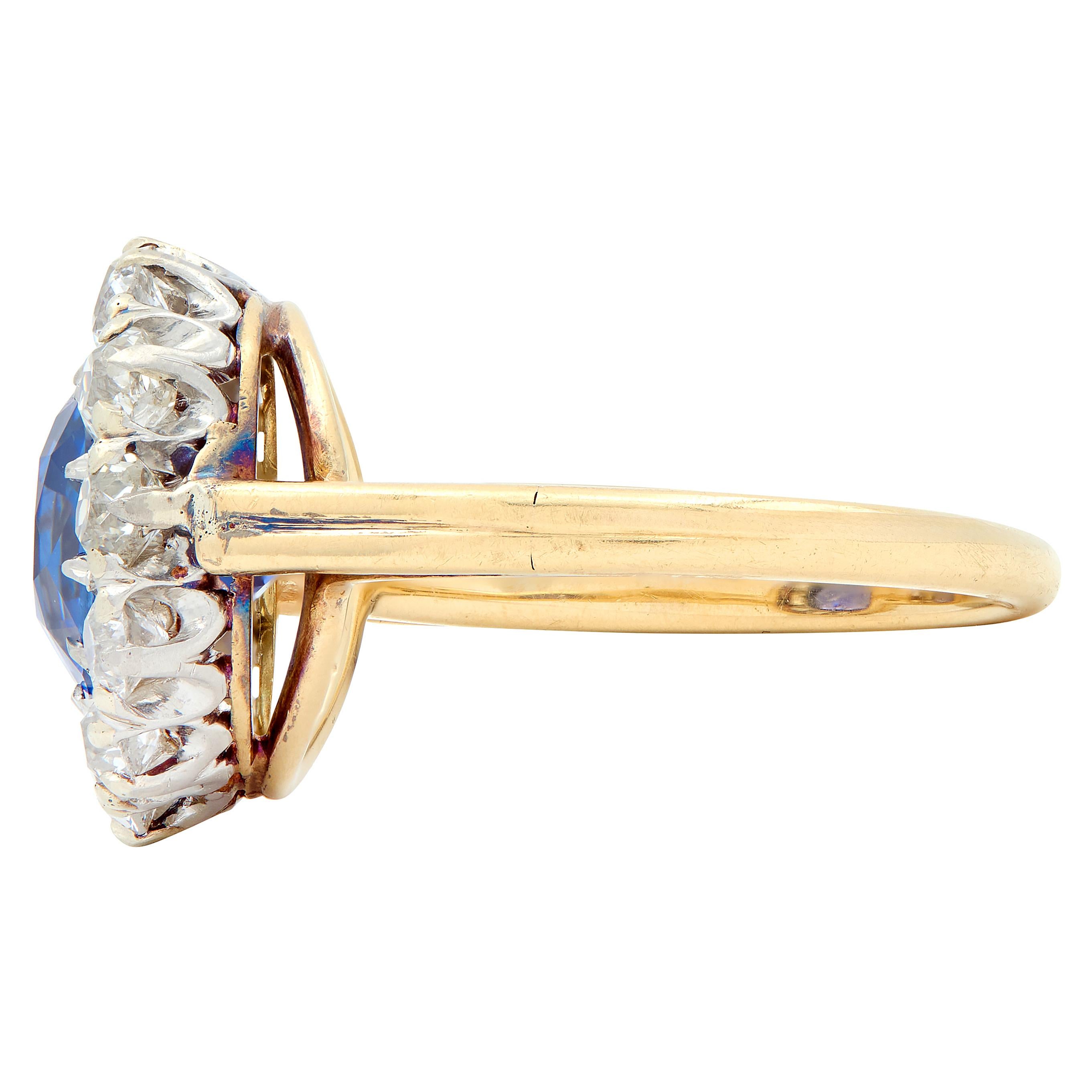 Frank Walter Lawrence No Heat Ceylon Sapphire Diamond 14K Gold Antique Halo Ring