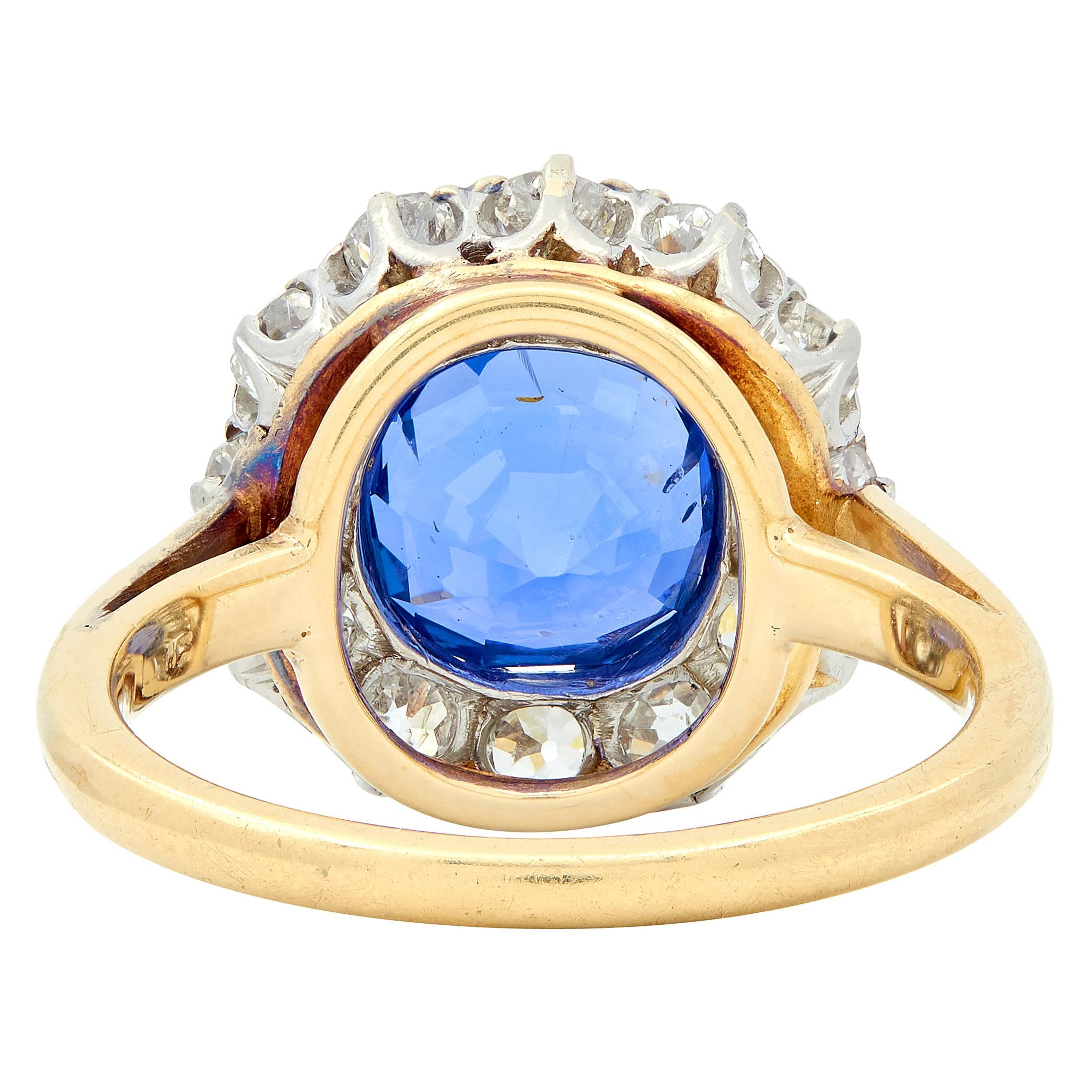 Frank Walter Lawrence No Heat Ceylon Sapphire Diamond 14K Gold Antique Halo Ring