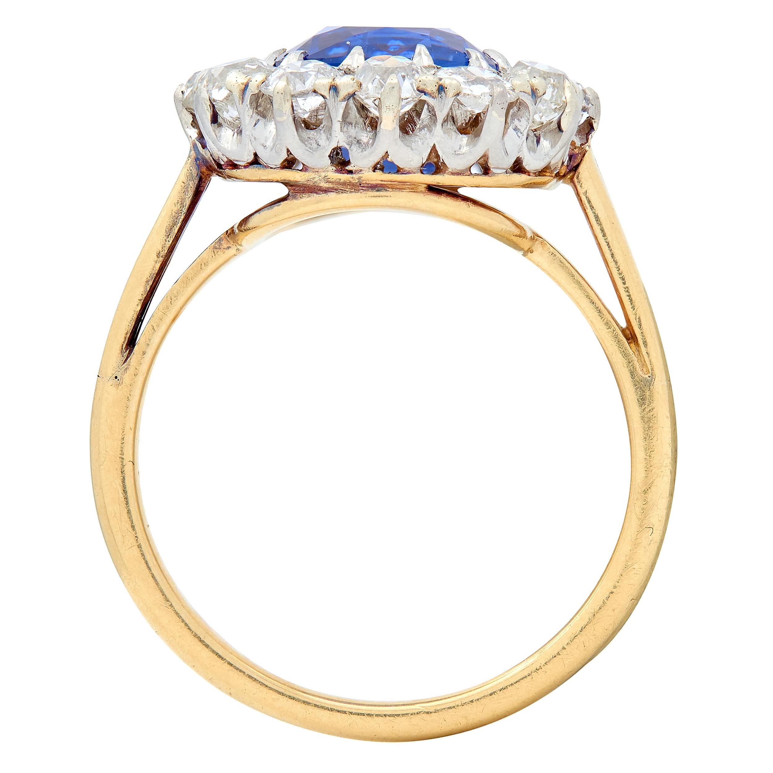 Frank Walter Lawrence No Heat Ceylon Sapphire Diamond 14K Gold Antique Halo Ring