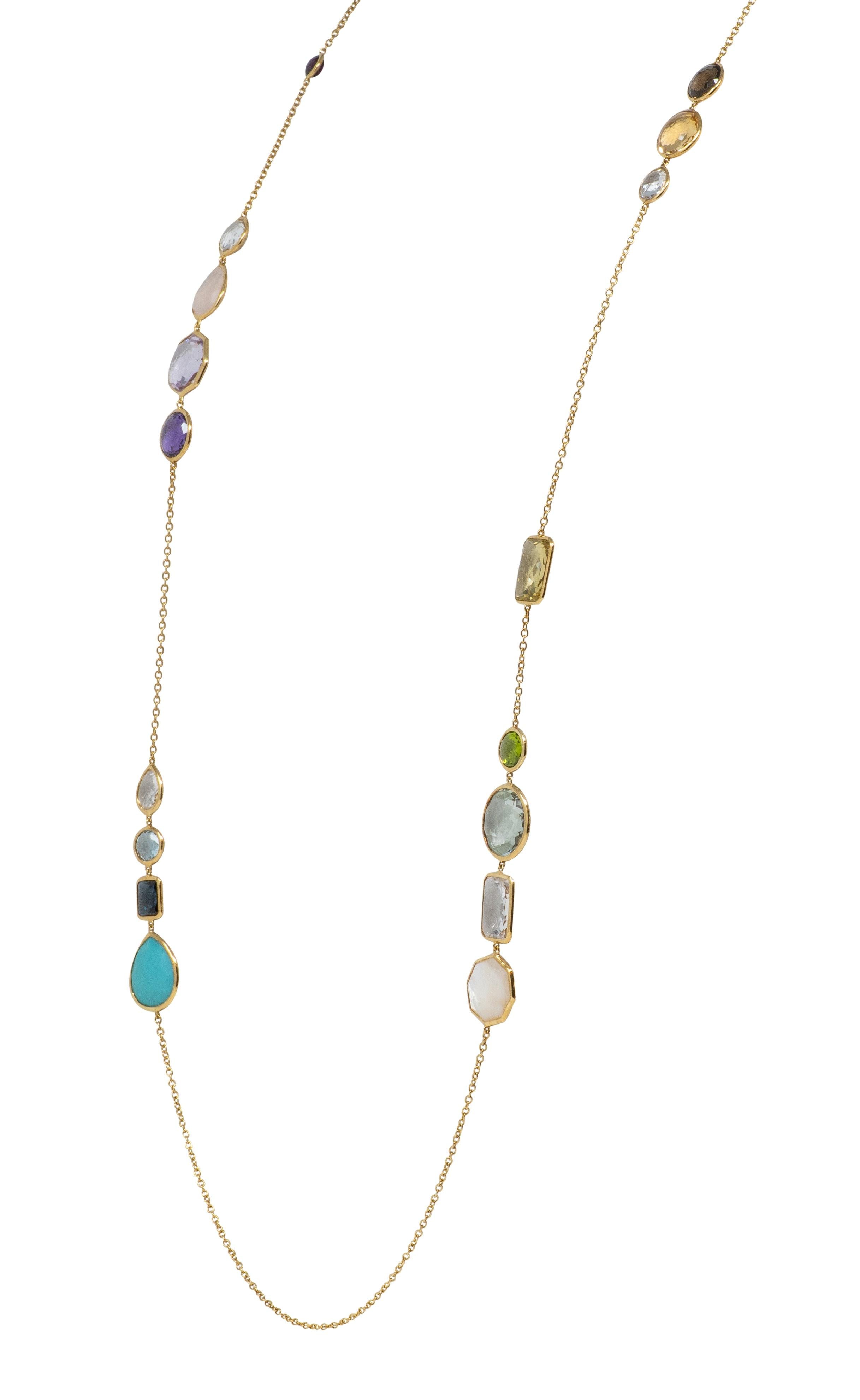 Ippolita 2000's Multi-Gem 18 Karat Yellow Gold Lollipop Station Necklace