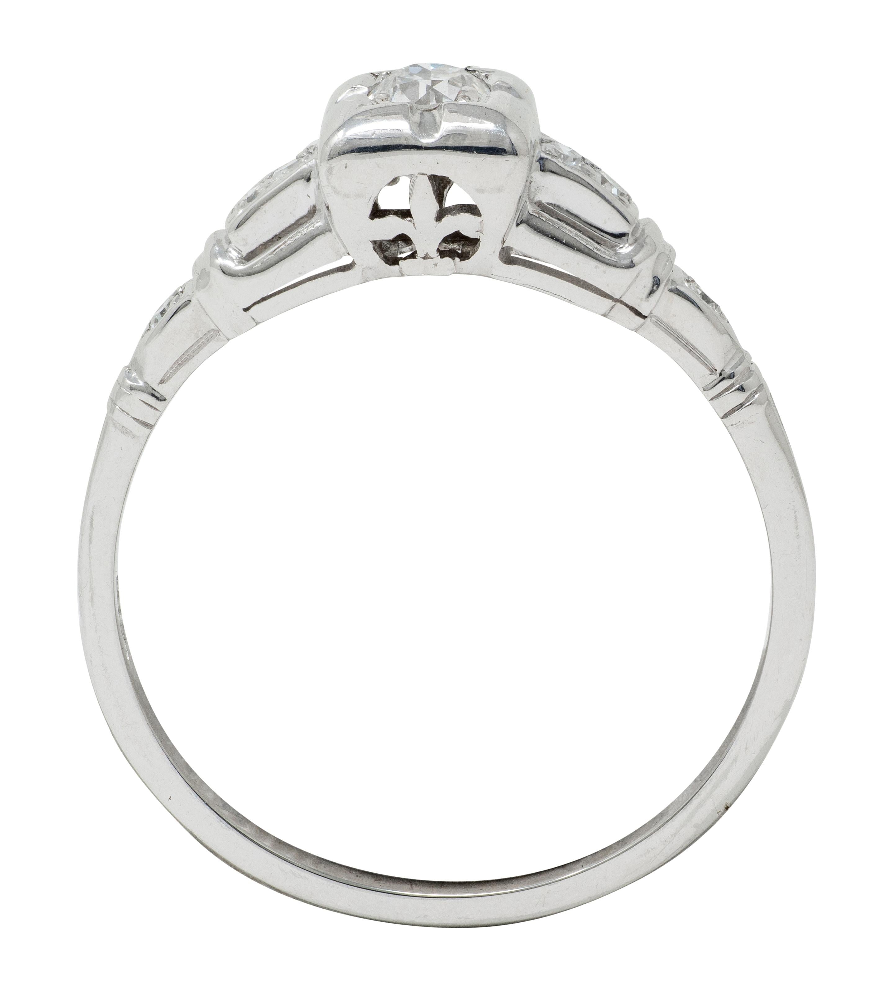 Art Deco 0.30 CTW Diamond 18K White Gold Square Form Vintage Engagement Ring