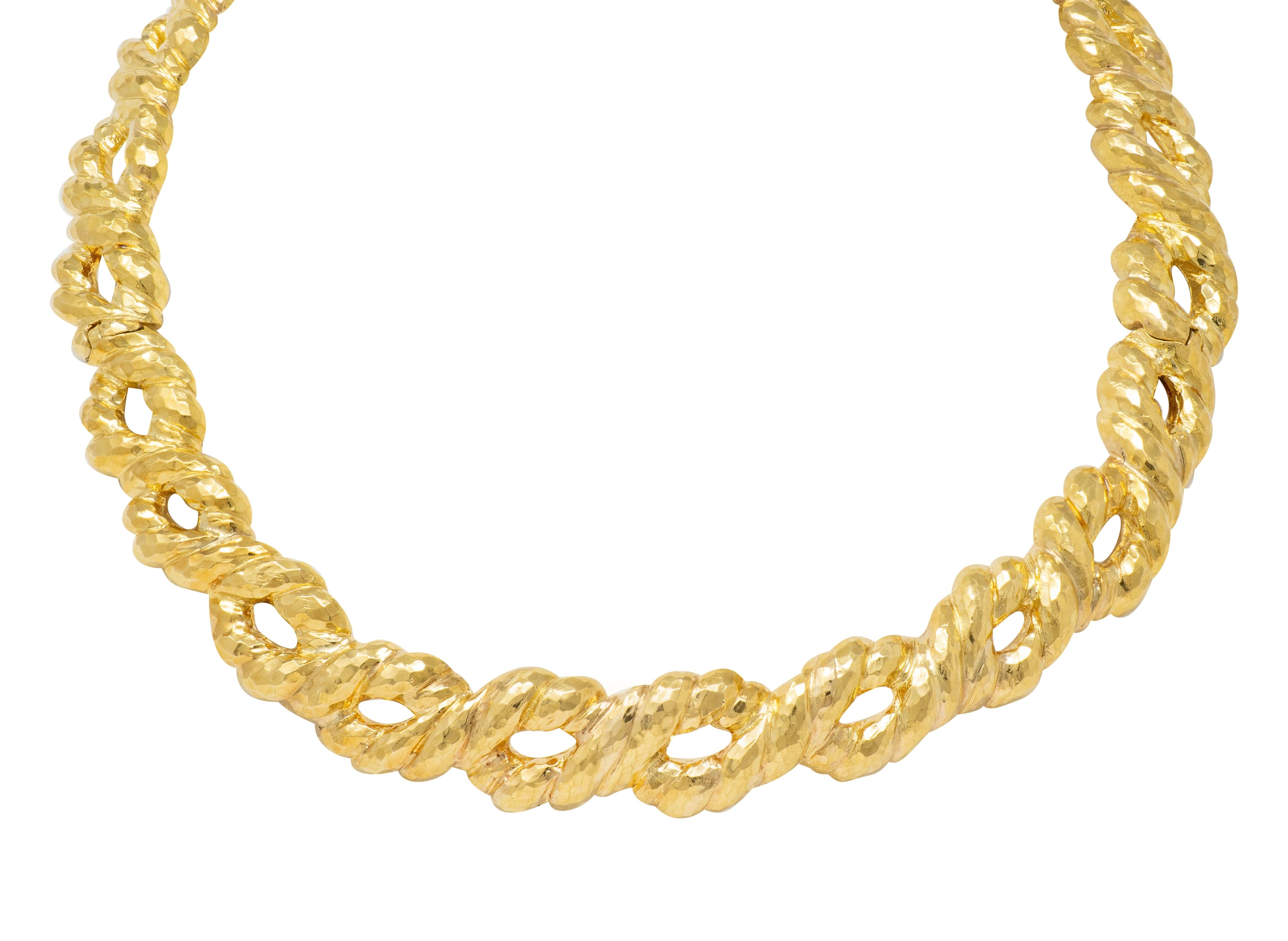 David Webb 1980's 18 Karat Yellow Gold Vintage Hammered Twist Collar Necklace