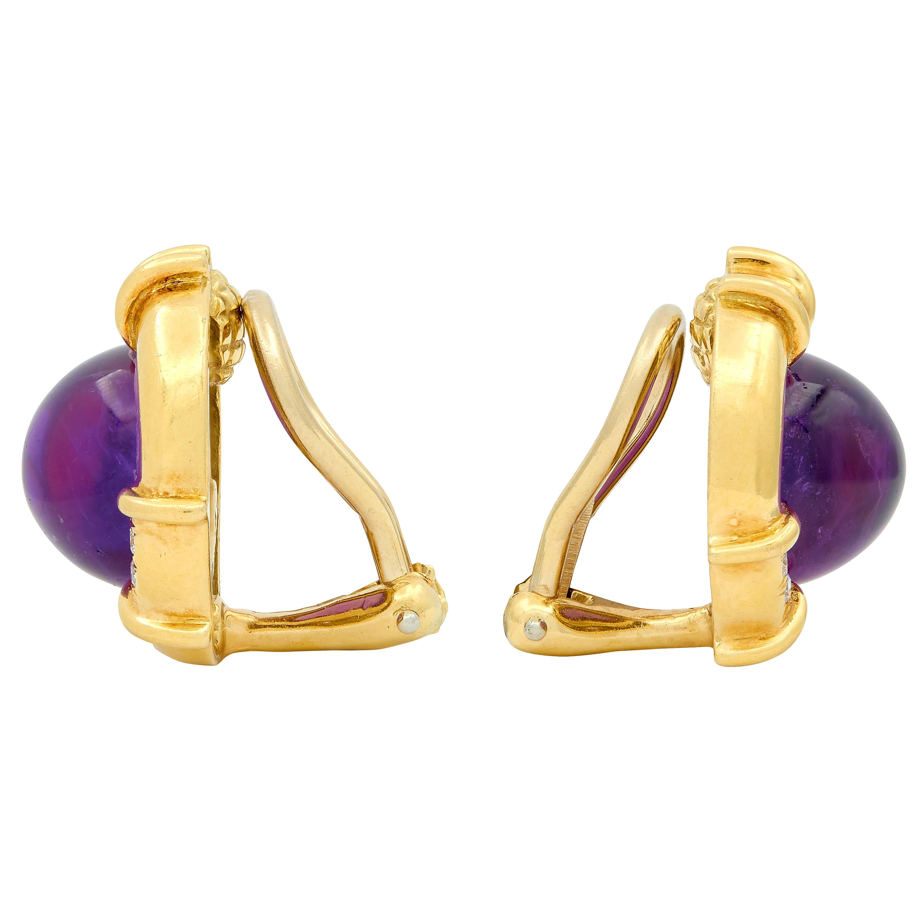Tiffany & Co. 1985 Amethyst Diamond 18K Gold Vintage Ear-Clip Earrings