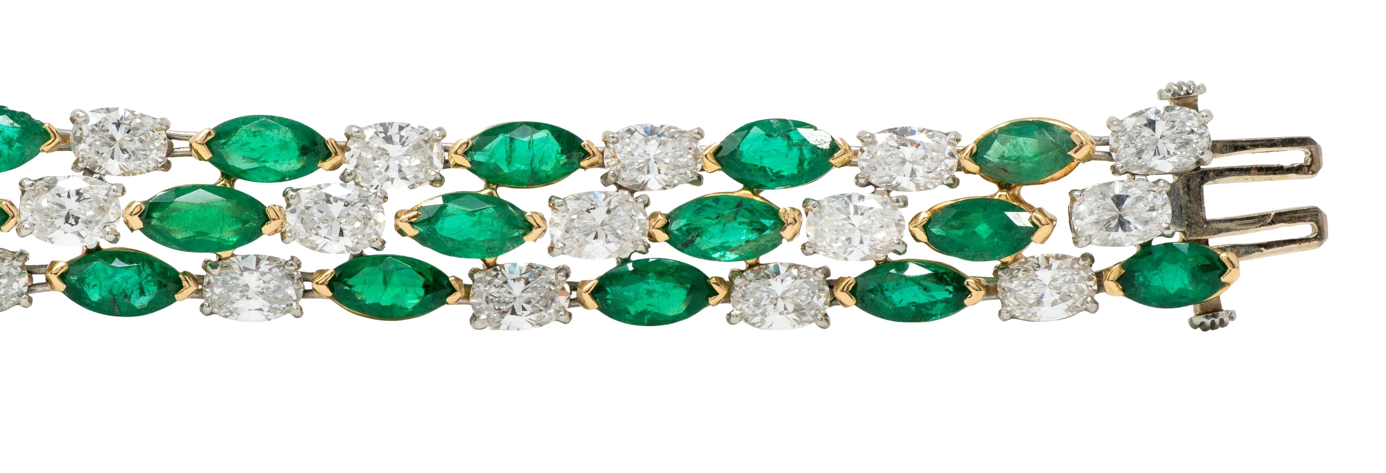 Oscar Heyman 1990's Emerald Diamond Platinum 18K Gold Vintage Stripe Bracelet