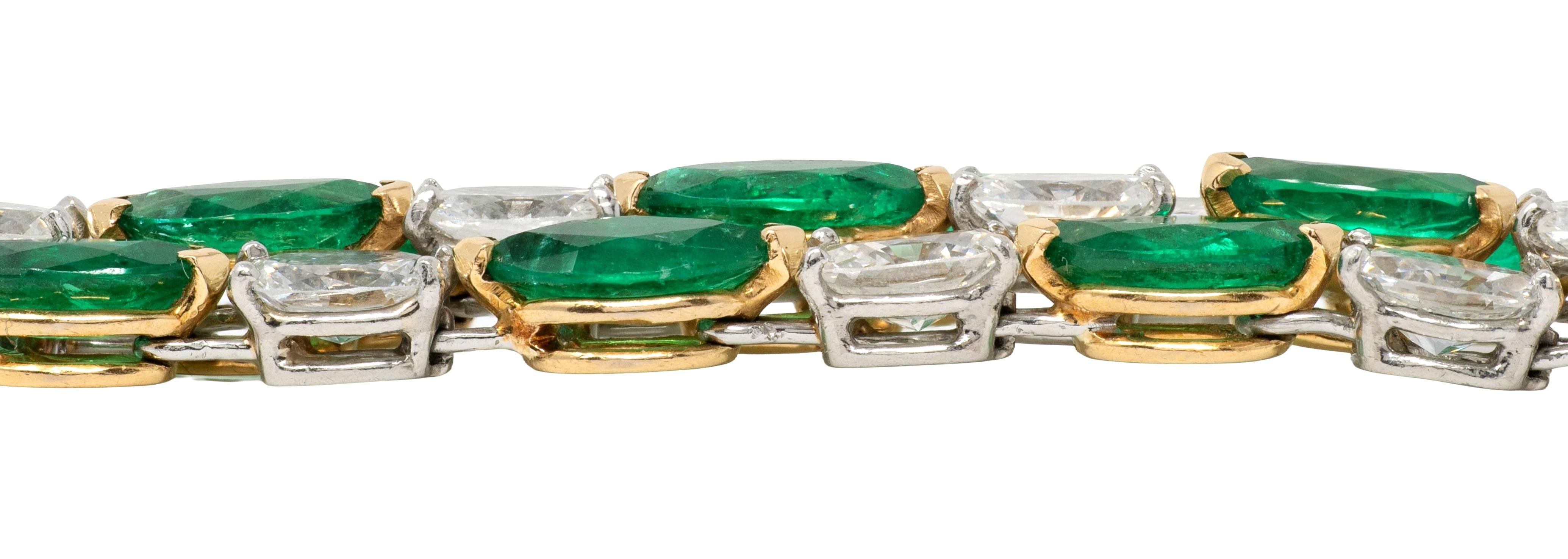 Oscar Heyman 1990's Emerald Diamond Platinum 18K Gold Vintage Stripe Bracelet