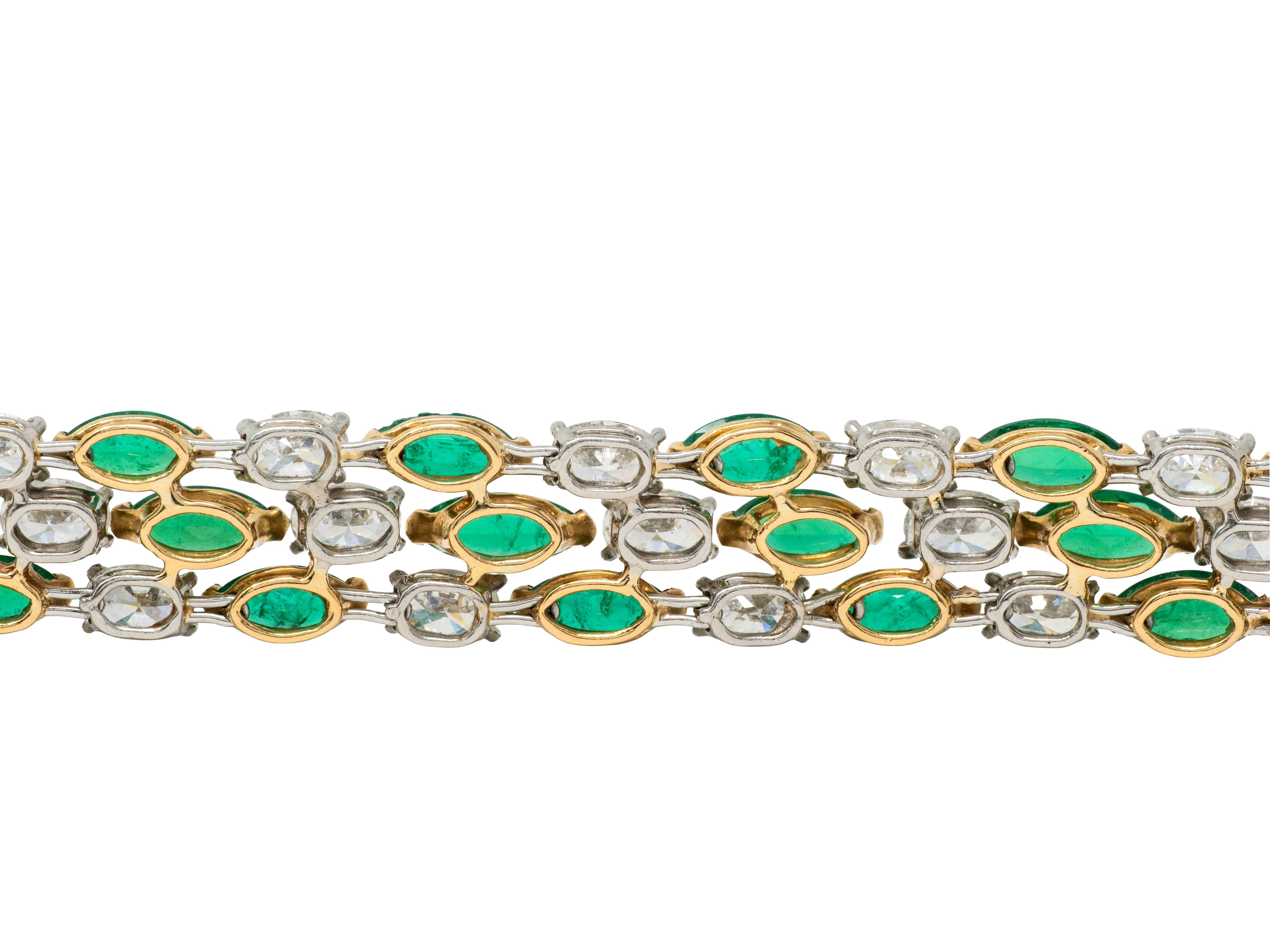 Oscar Heyman 1990's Emerald Diamond Platinum 18K Gold Vintage Stripe Bracelet