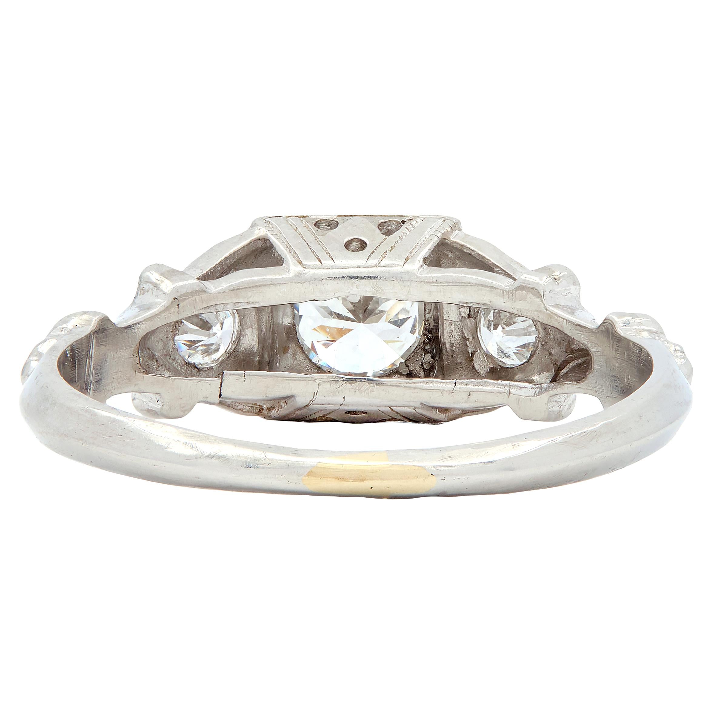 Art Deco European Diamond Platinum Vintage Scrolling Shoulders Engagement Ring