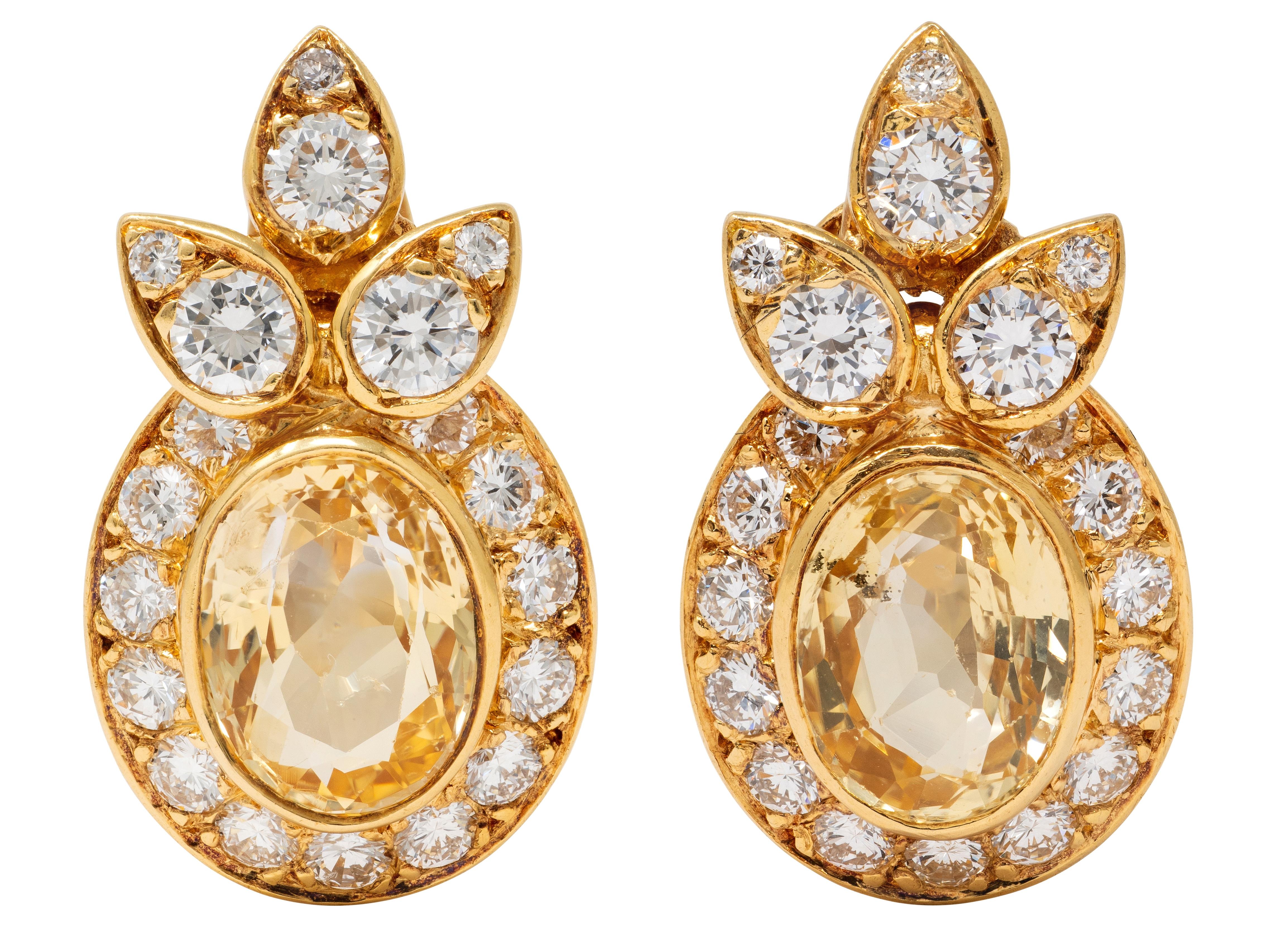 Van Cleef & Arpels Diamond Sapphire 18K Gold Vintage Cluster Ear-Clip Earrings