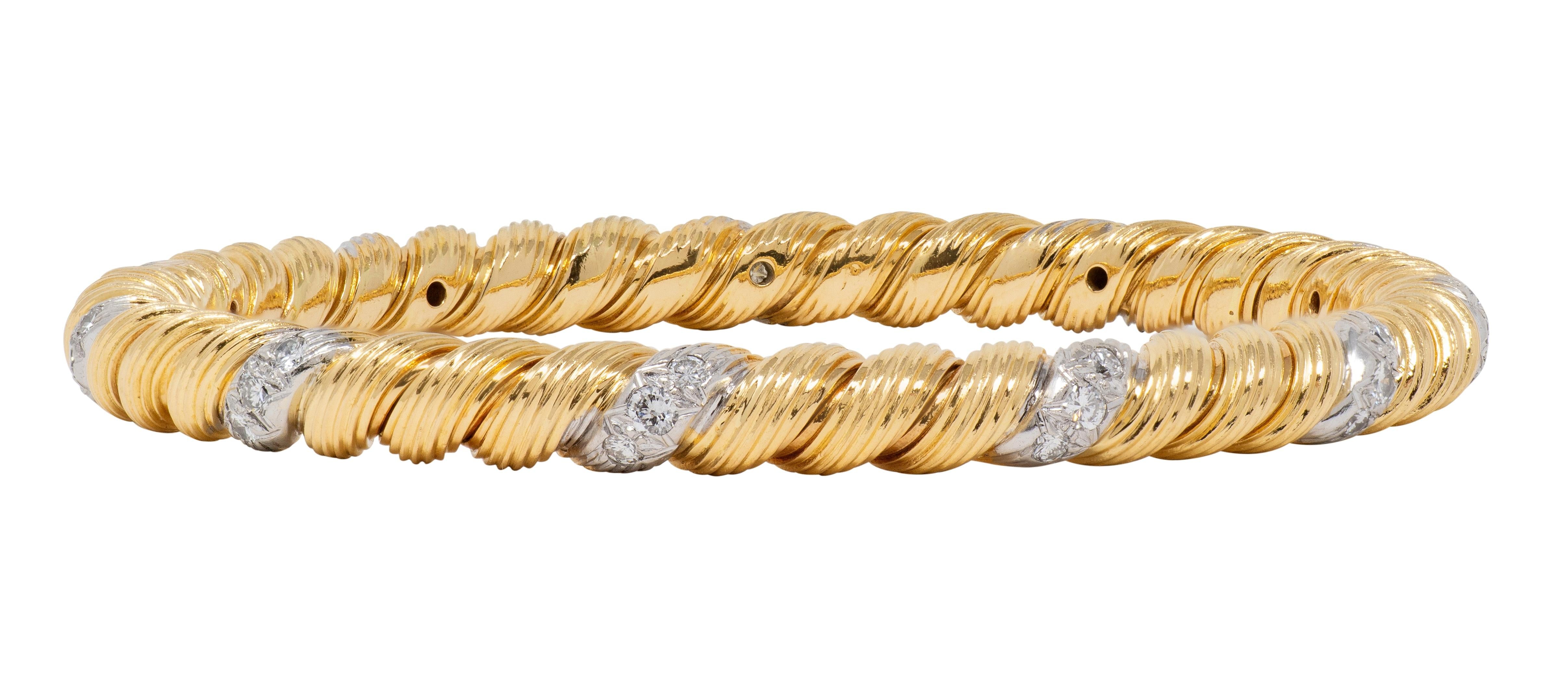 Van Cleef & Arpels Diamond 18K Gold Platinum Vintage Twisted Bangle Bracelet