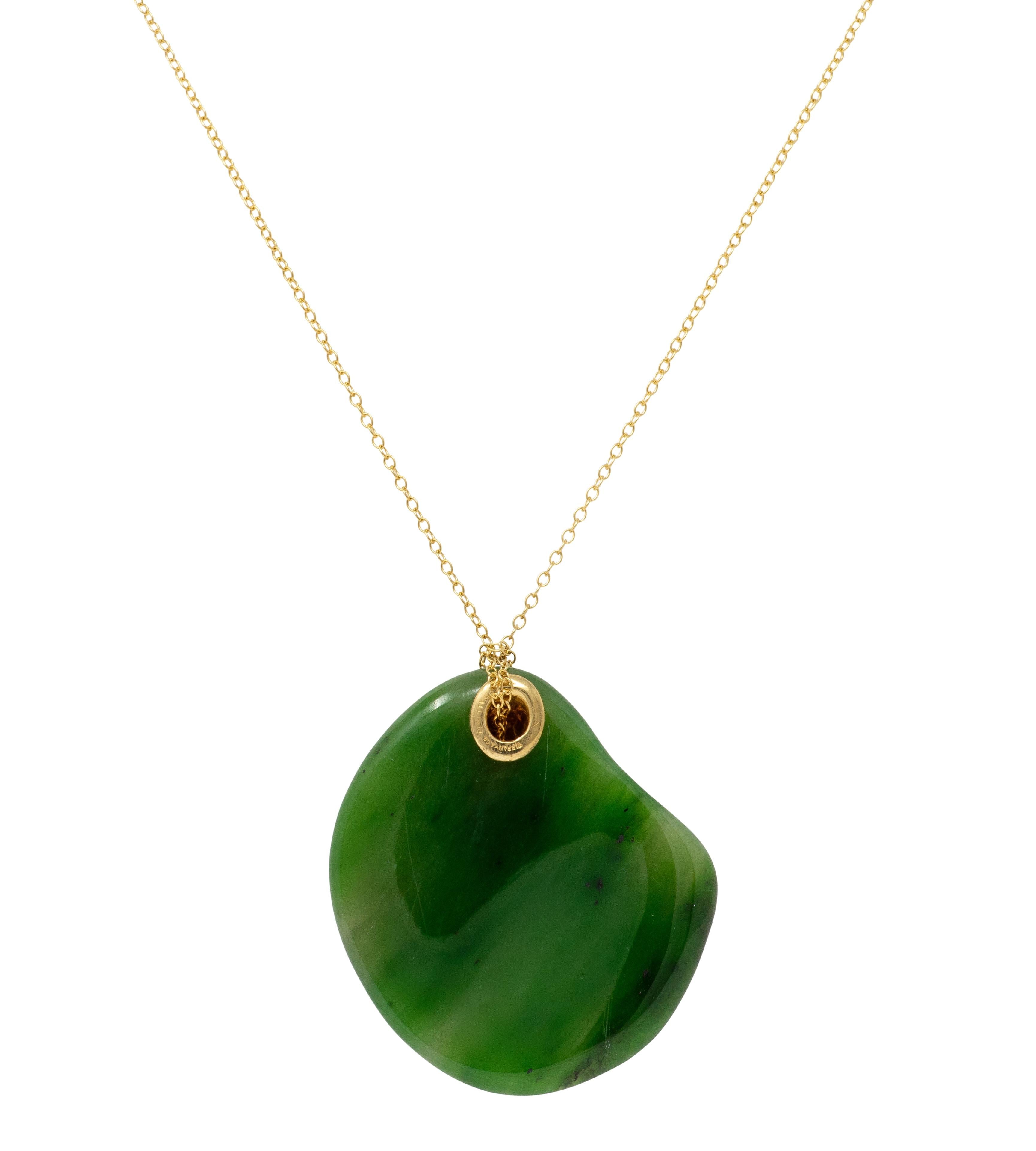 Tiffany & Co. Elsa Peretti 1970's Jade 18K Vintage Touchstone Pendant Necklace