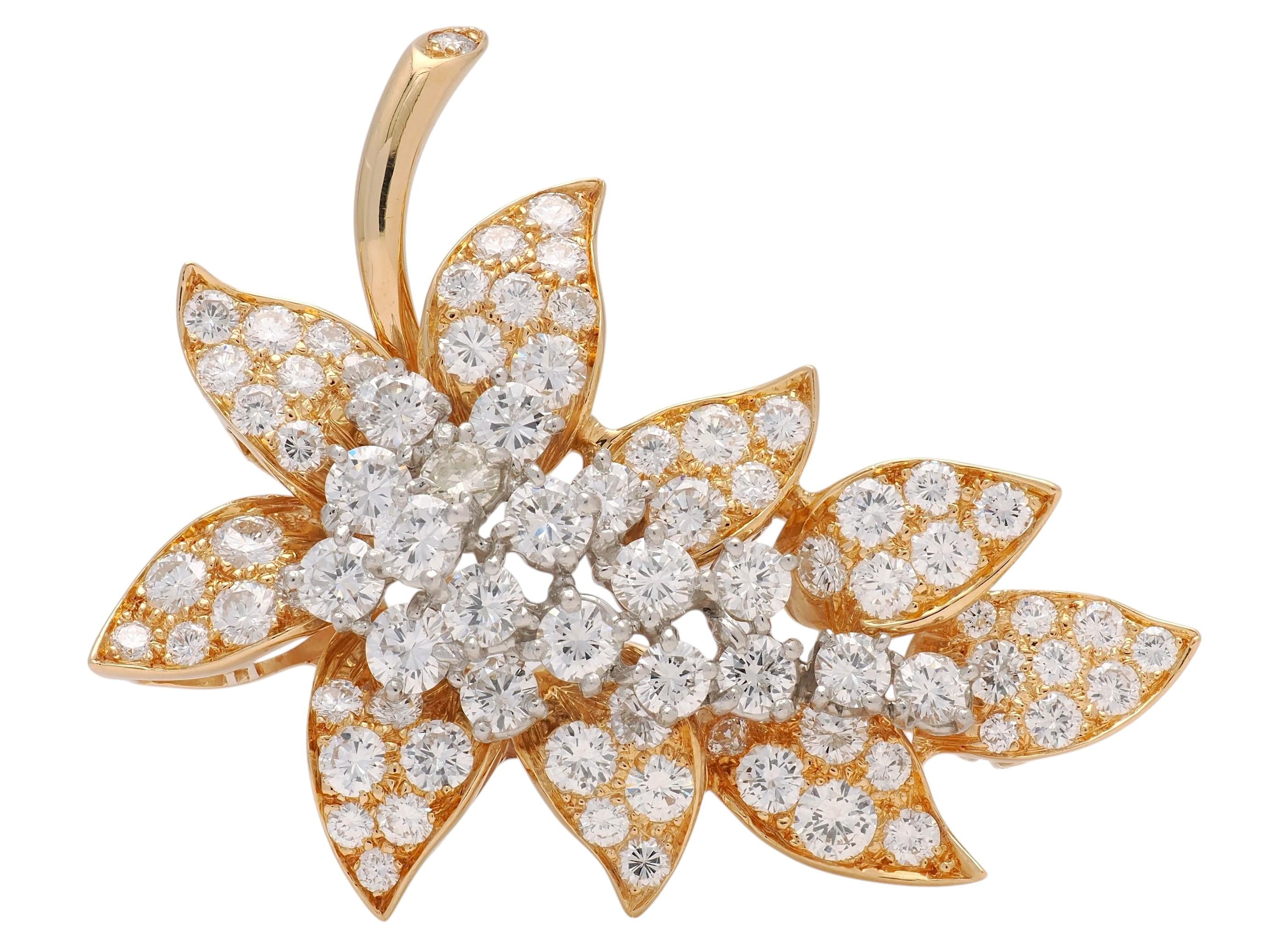 Oscar Heyman 1970's 5.25 CTW Diamond 18K Gold Platinum Vintage Foliate Brooch
