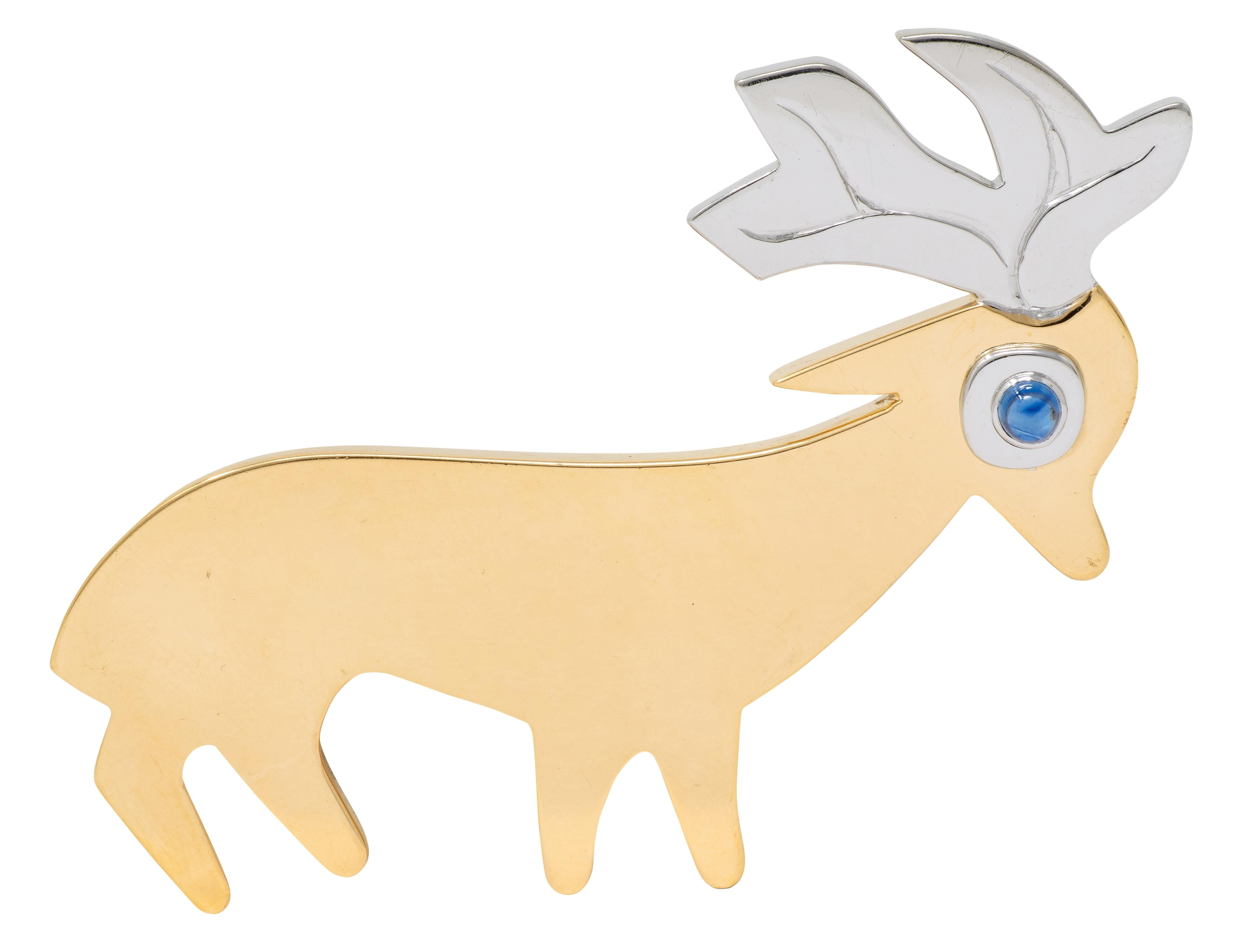 Bertel Gardberg Modernist 1960's Sapphire 18 Karat Gold Vintage Deer Brooch