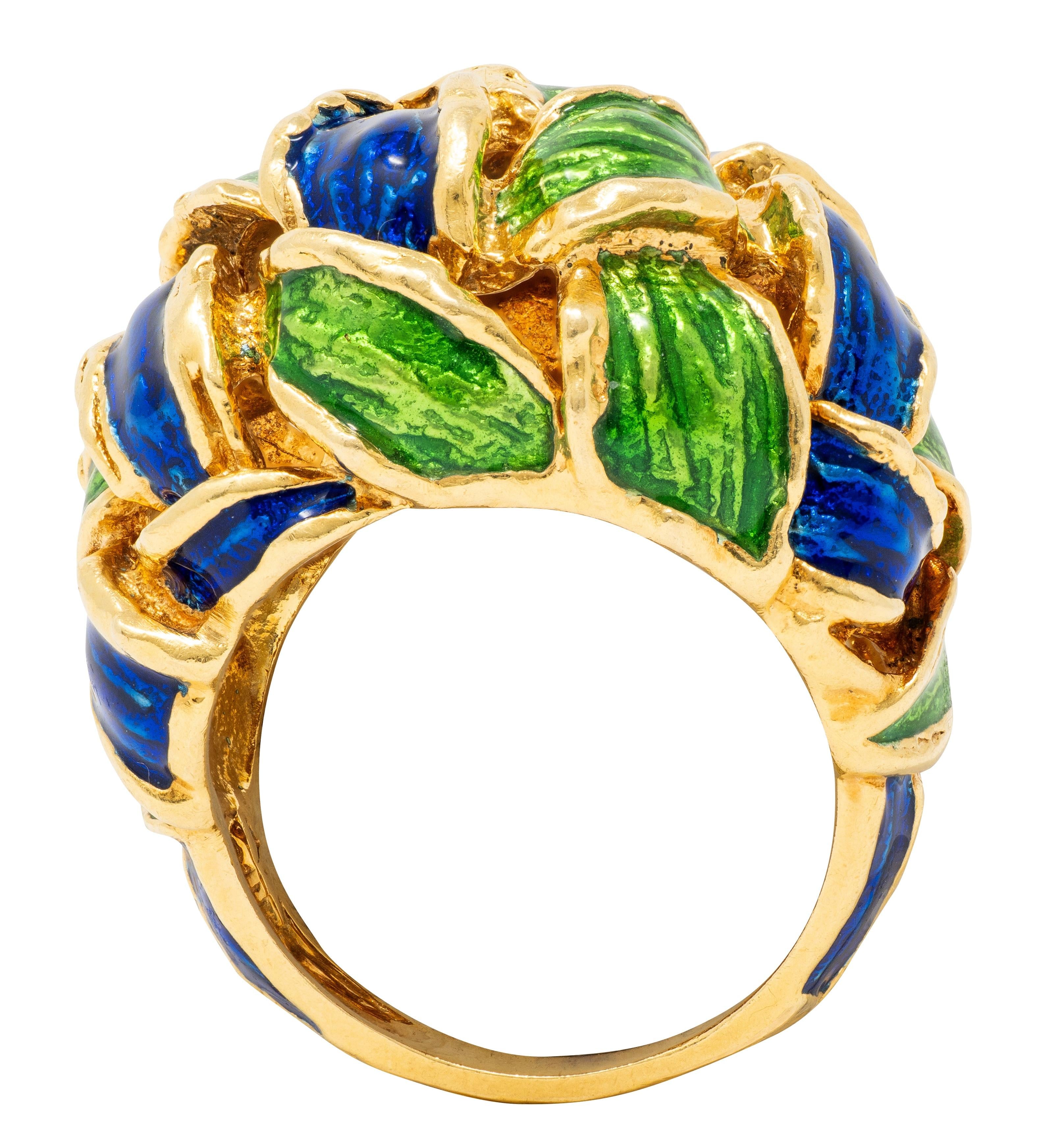 Tiffany & Co. 1980's Enamel 18 Karat Yellow Gold Vintage Basket Weave Ring
