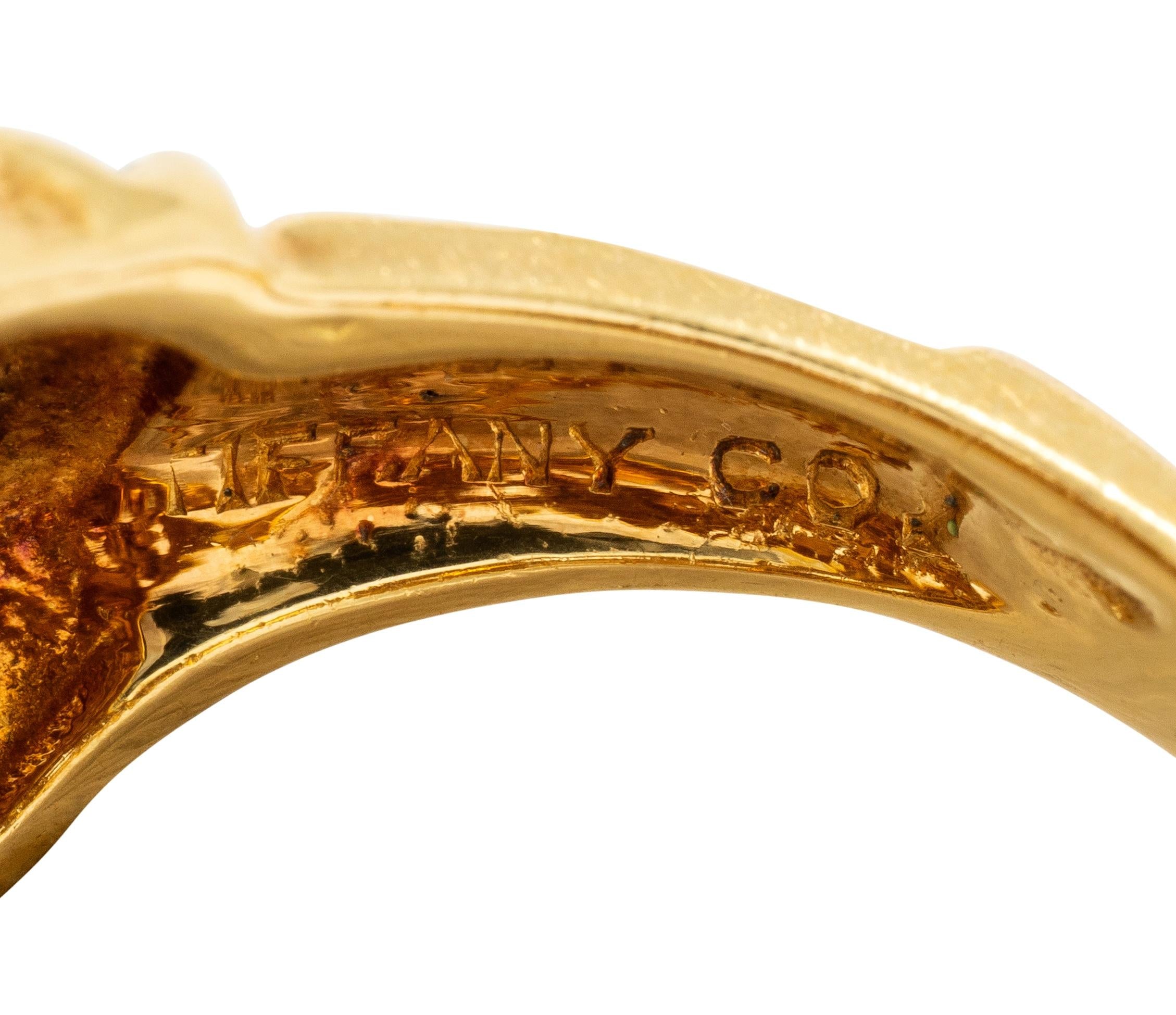 Tiffany & Co. 1980's Enamel 18 Karat Yellow Gold Vintage Basket Weave Ring