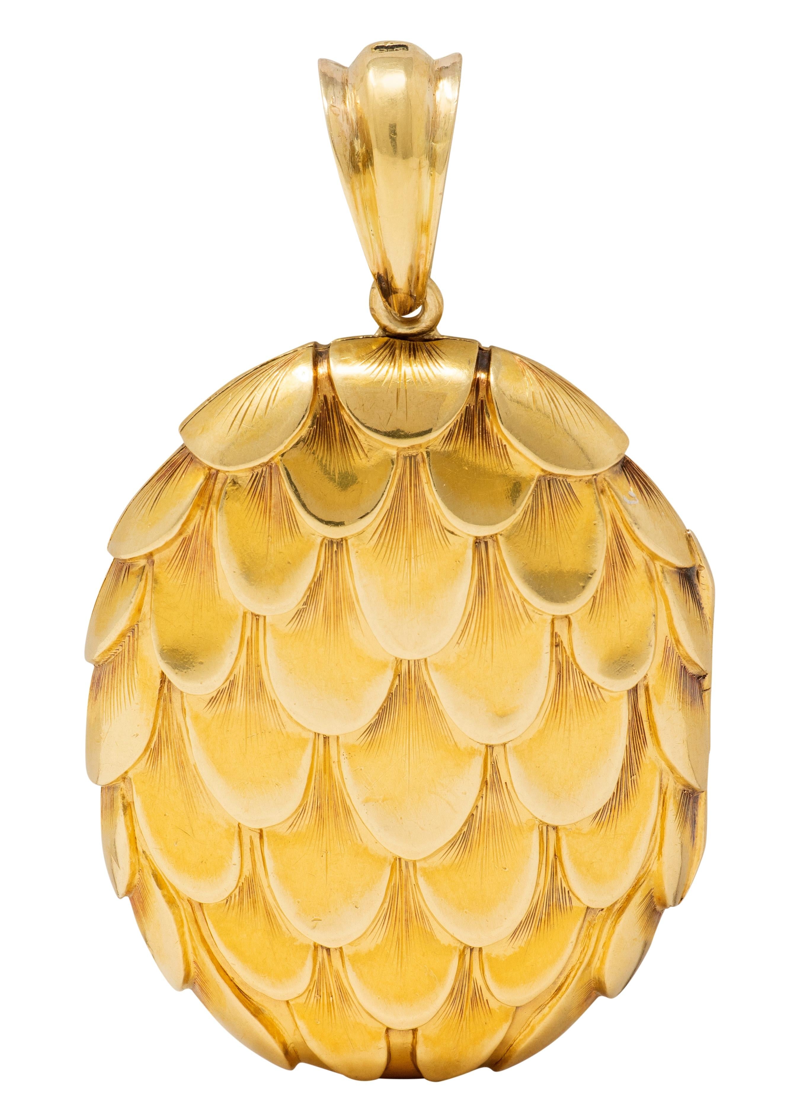 1950's 18 Karat Yellow Gold Vintage Feather Photo Locket Pendant