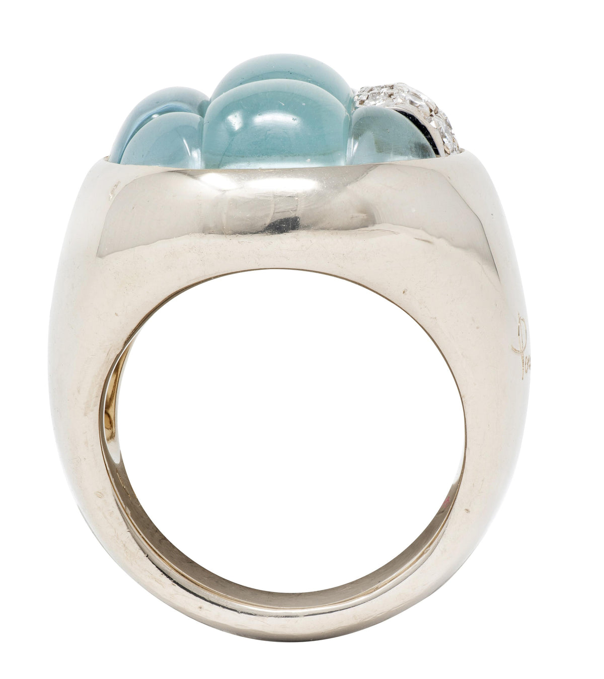 Pomellato 2000's Aquamarine Diamond 18 Karat White Gold Mosaique Statement Ring