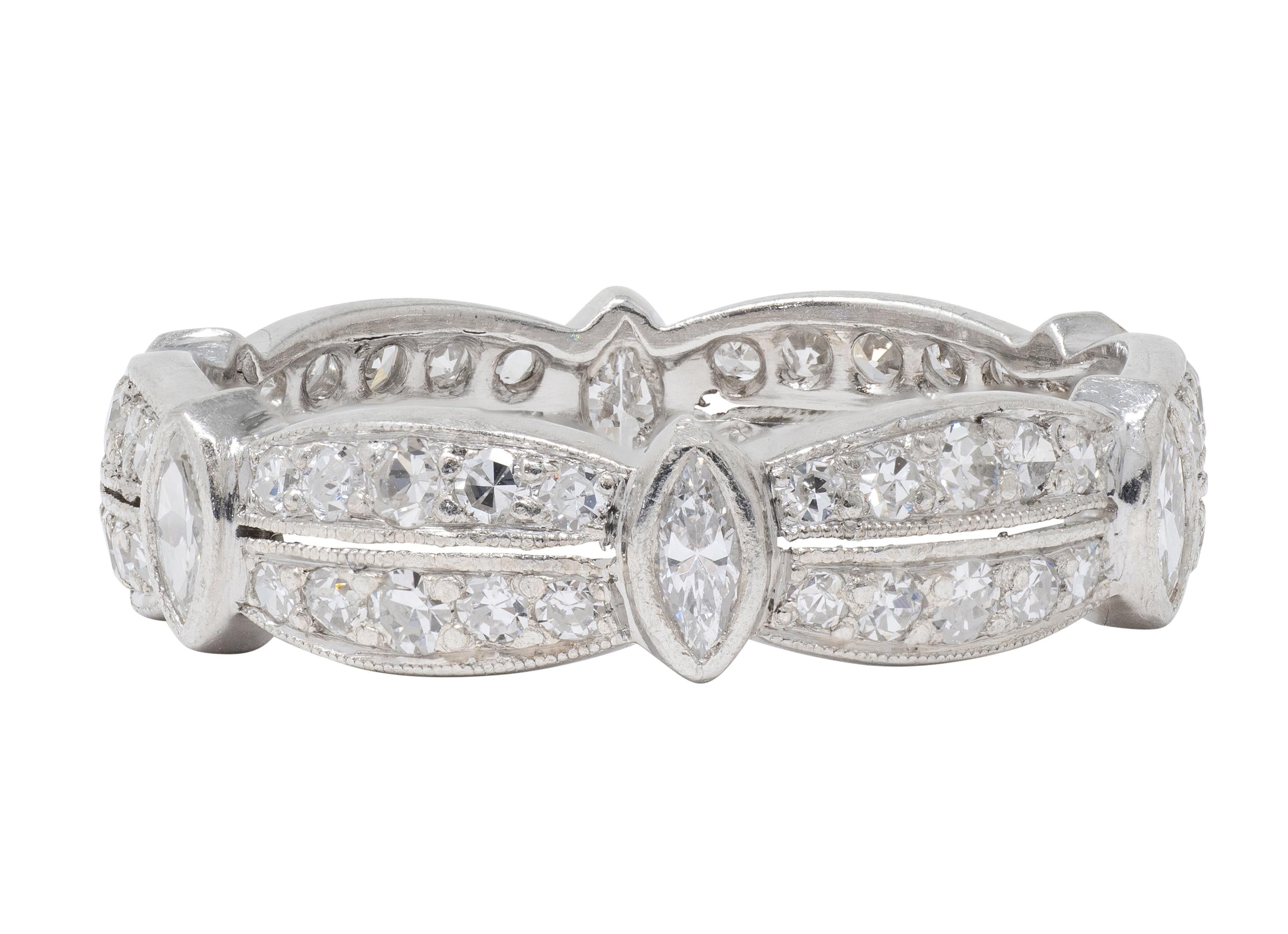 Art Deco 1.56 CTW Diamond Platinum Vintage Ribbon Eternity Band Ring