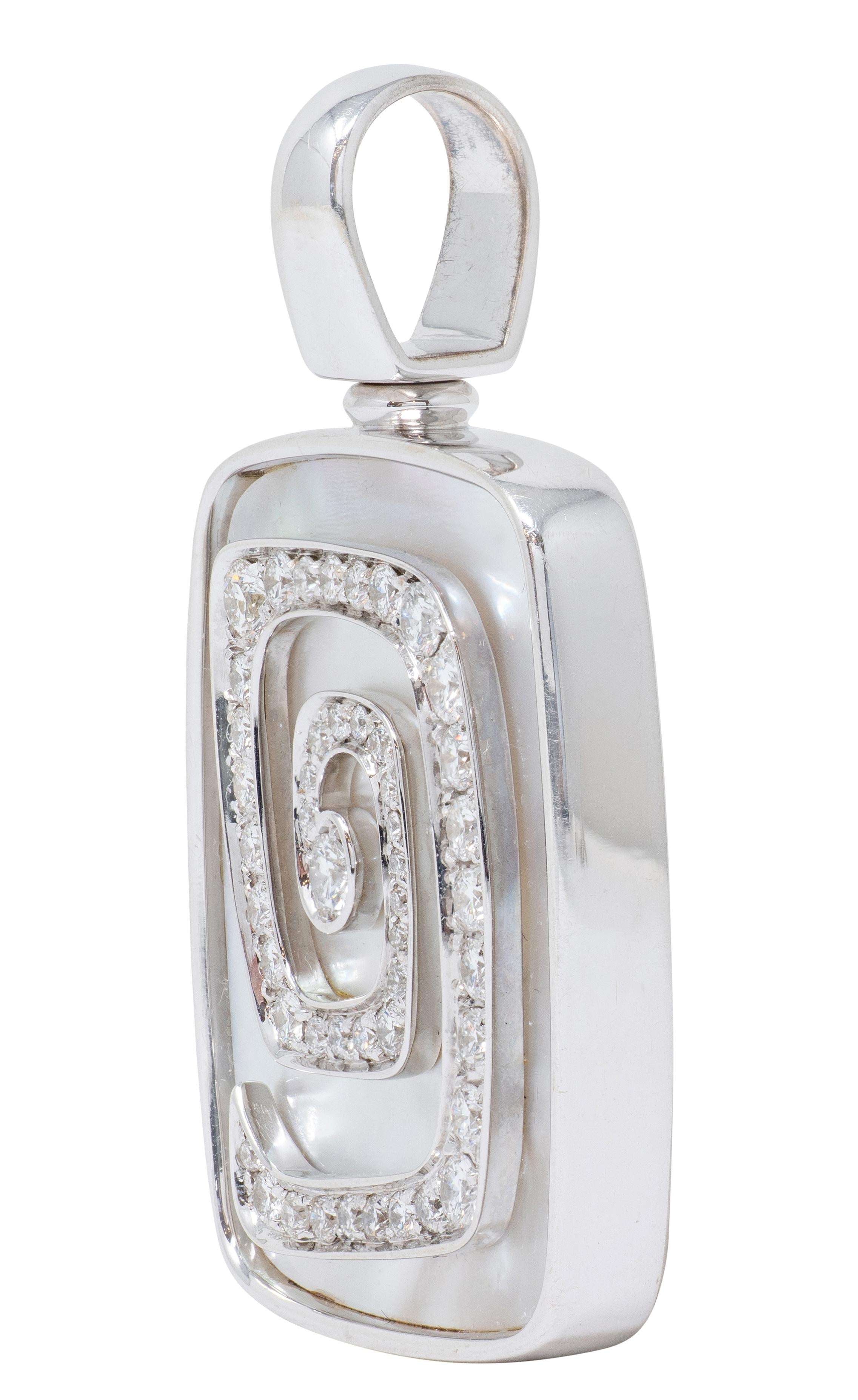 Bugari 1990's Diamond Mother-Of-Pearl 18K White Gold Vintage Spiral Pendant