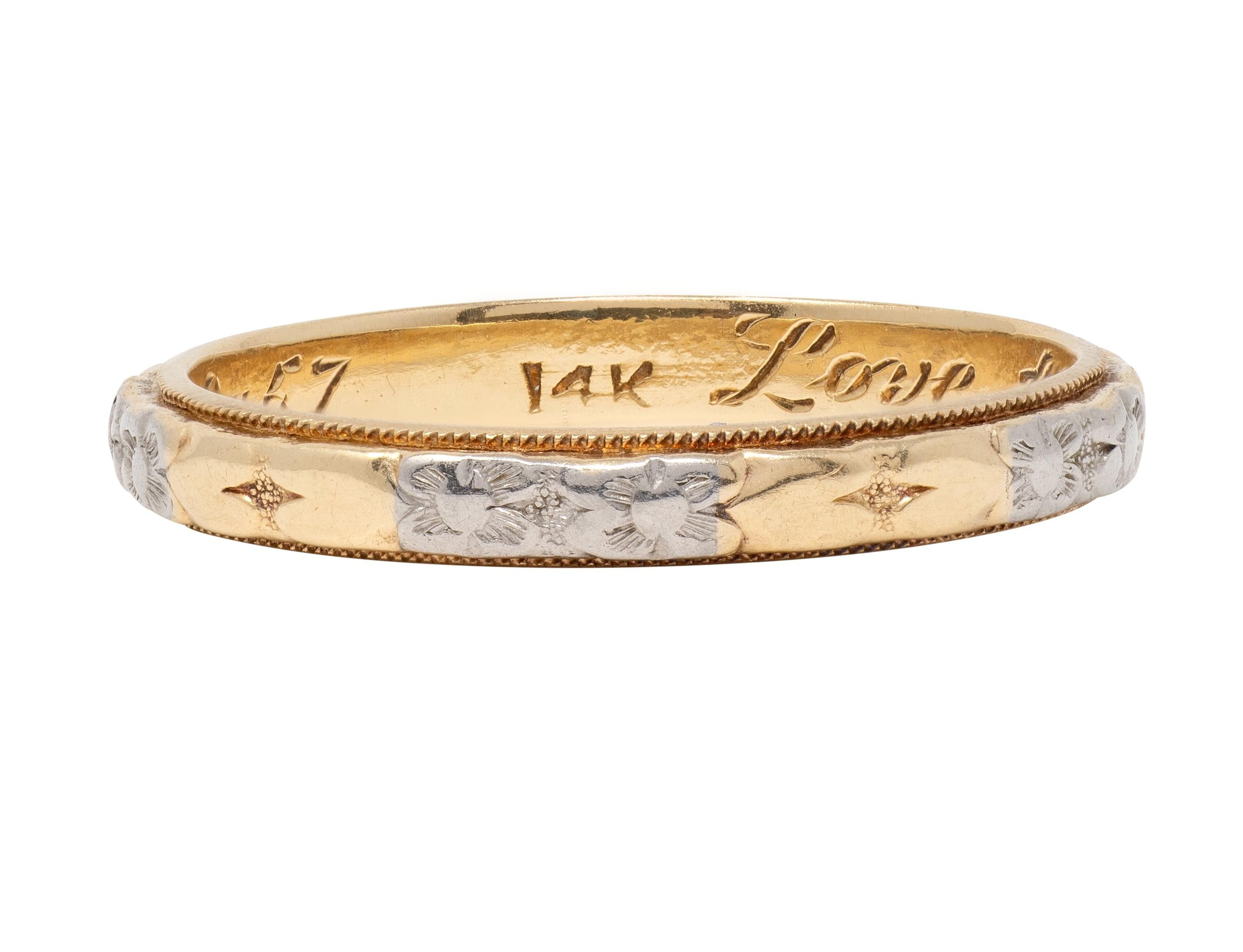 1957 14 Karat Two-Tone Gold Vintage Orange Blossom Band Ring