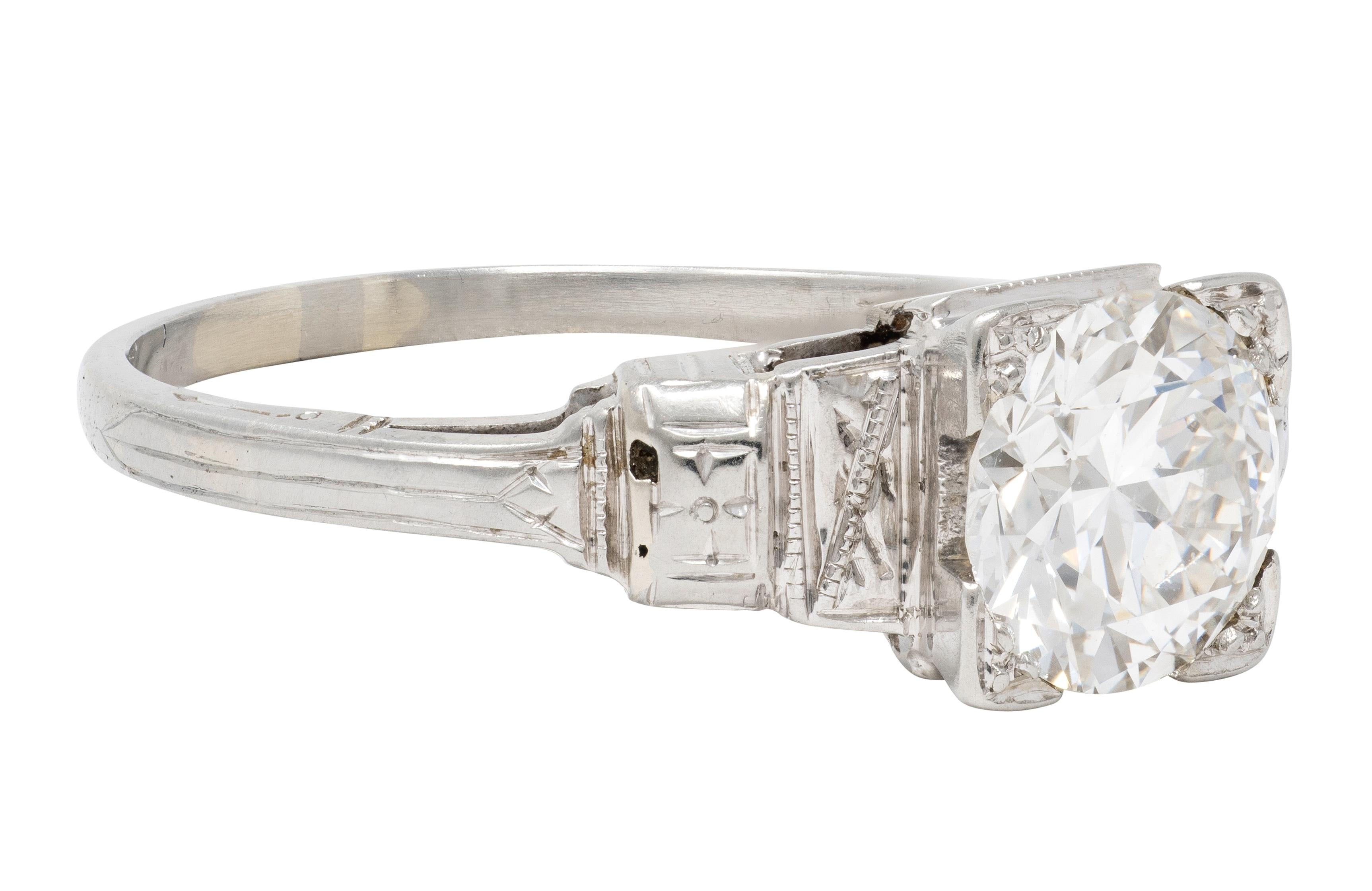 Art Deco Old European Cut Diamond 18K Gold Vintage Floral Engagement Ring