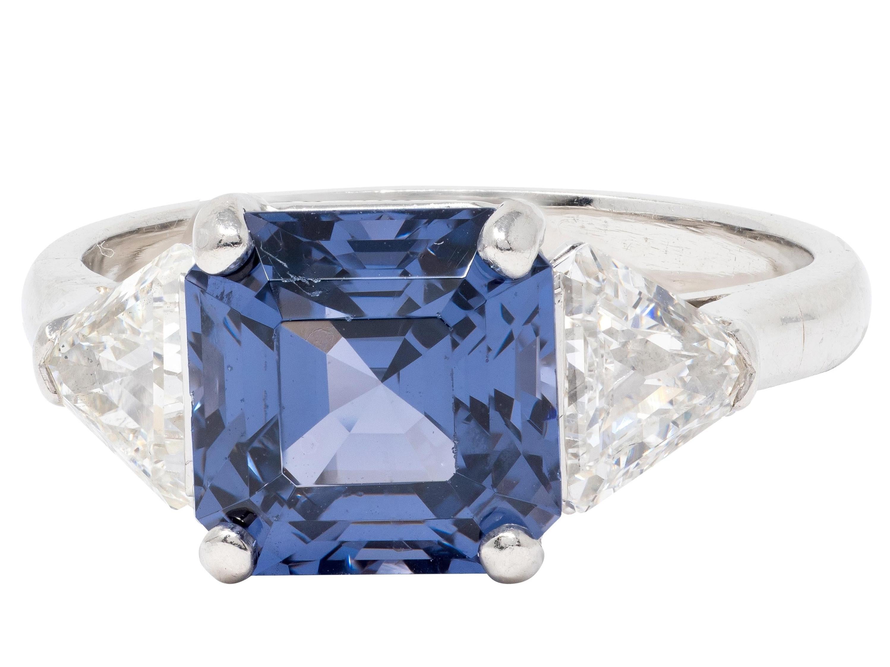 1980's Vintage 4.73 CTW Diamond Spinel Platinum Three Stone Ring