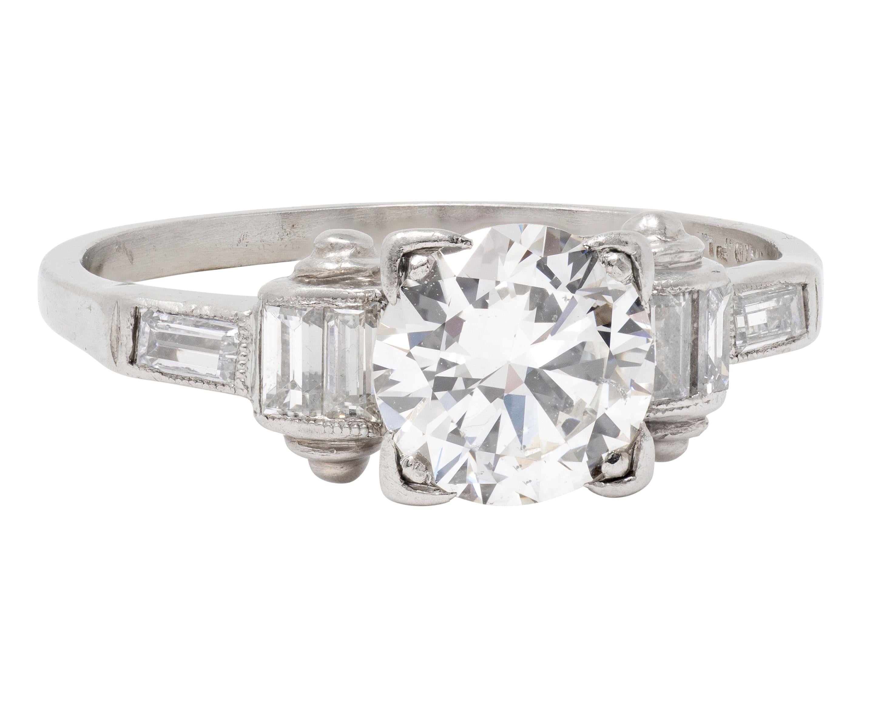 Mid-Century 1.50 CTW Round Diamond Platinum Vintage Column Engagement Ring