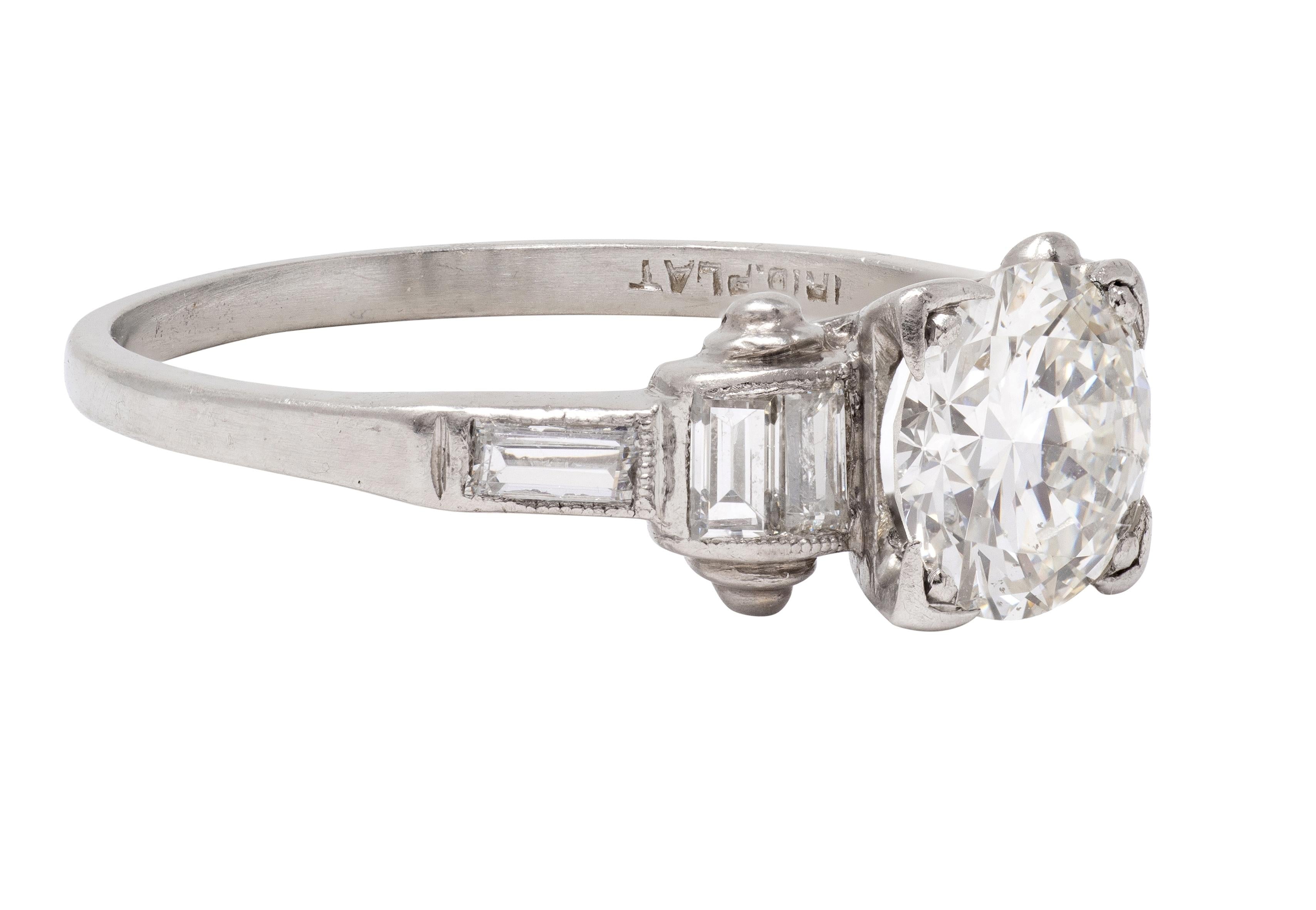 Mid-Century 1.50 CTW Round Diamond Platinum Vintage Column Engagement Ring
