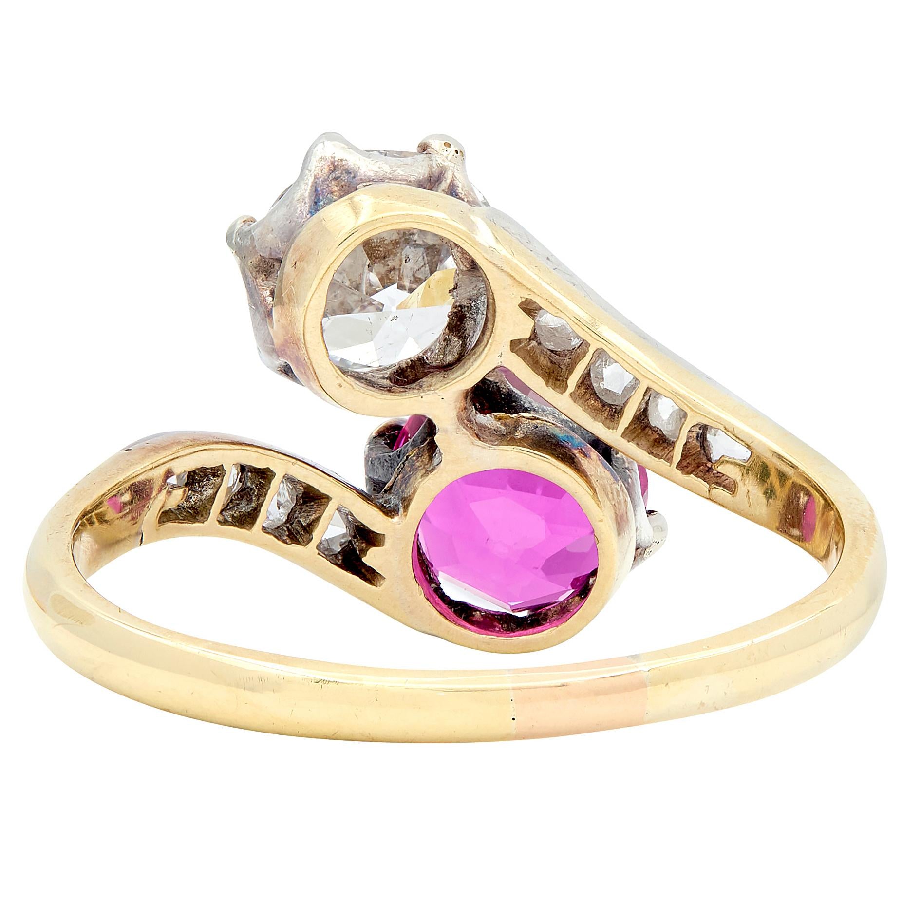 Victorian No Heat Burma Sapphire Diamond 14K Gold Silver Antique Toi-Et-Moi Ring