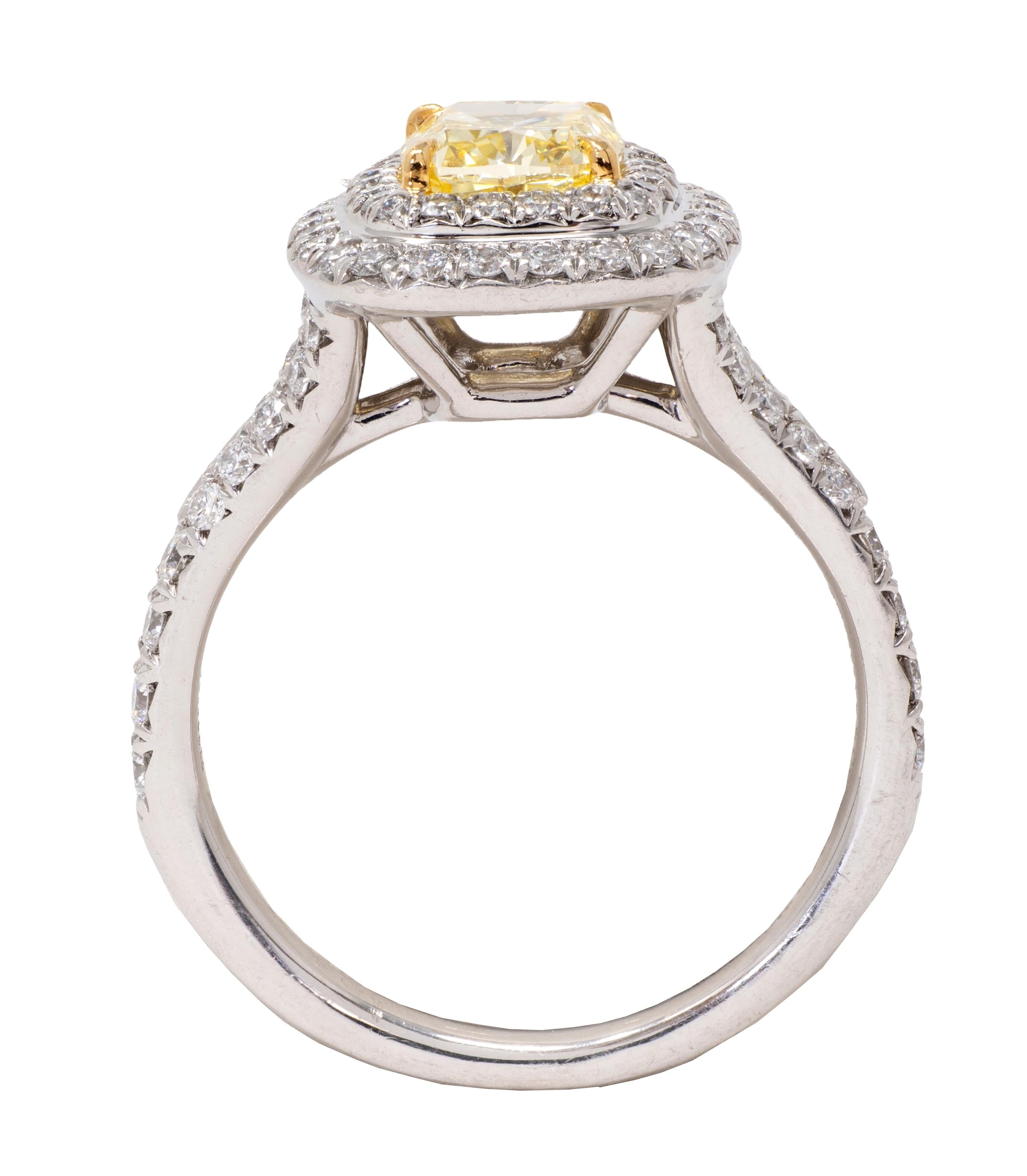 Tiffany & Co. 1.46 CTW Fancy Diamond 18K Platinum Solesete Halo Engagement Ring