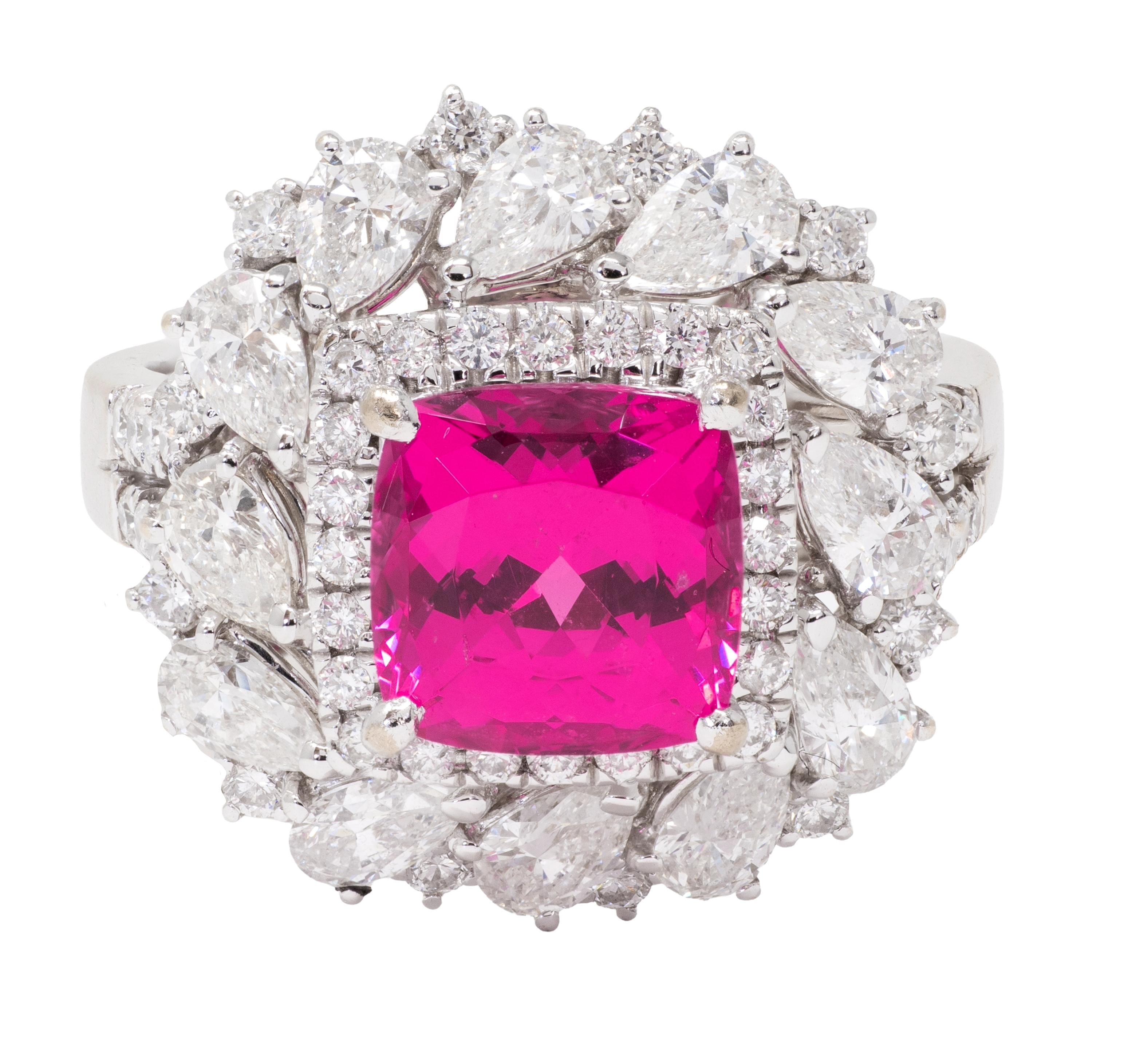 Contemporary No Heat Red Pink Spinel Diamond 18 Karat White Gold Cluster Ring