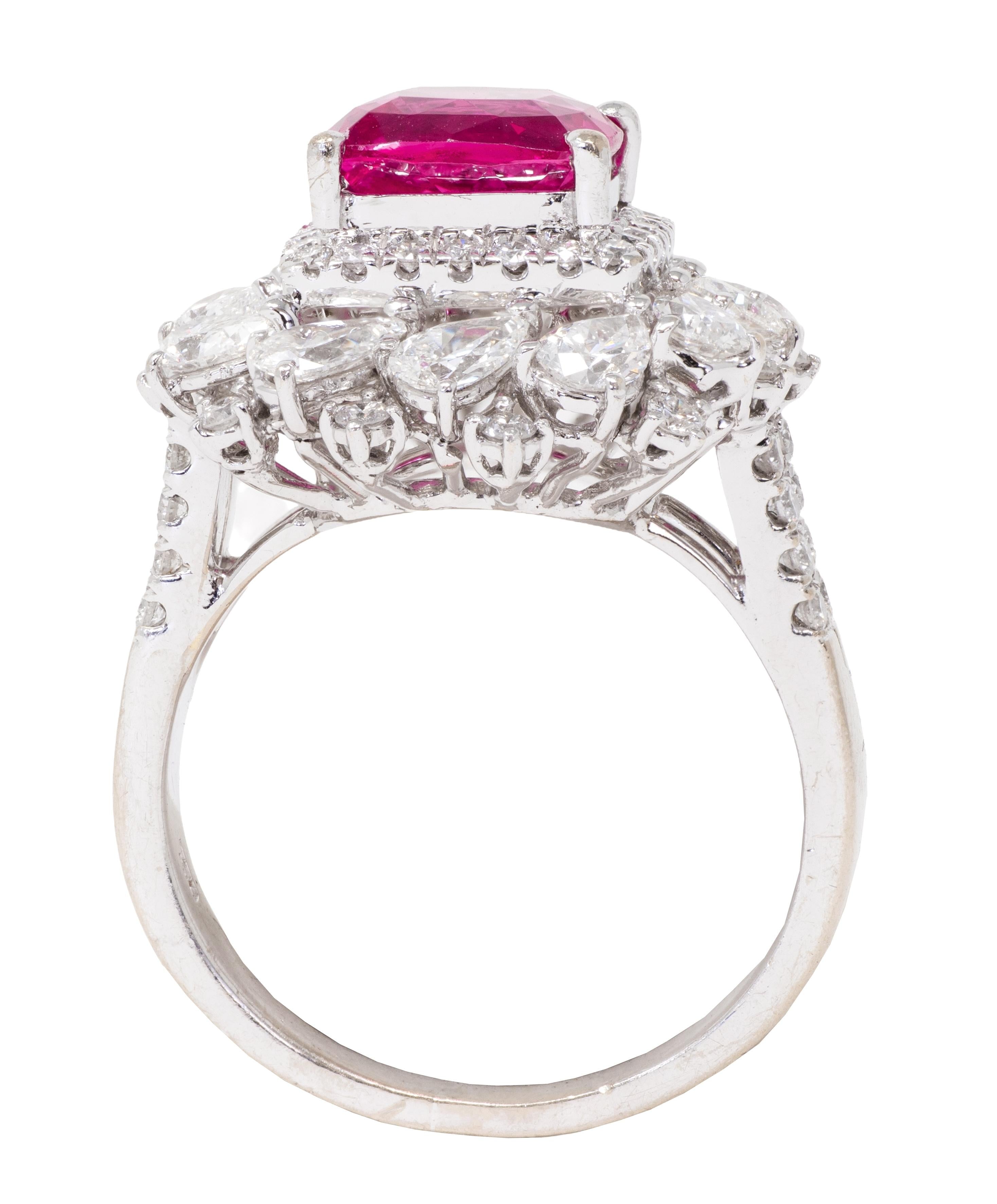 Contemporary No Heat Red Pink Spinel Diamond 18 Karat White Gold Cluster Ring