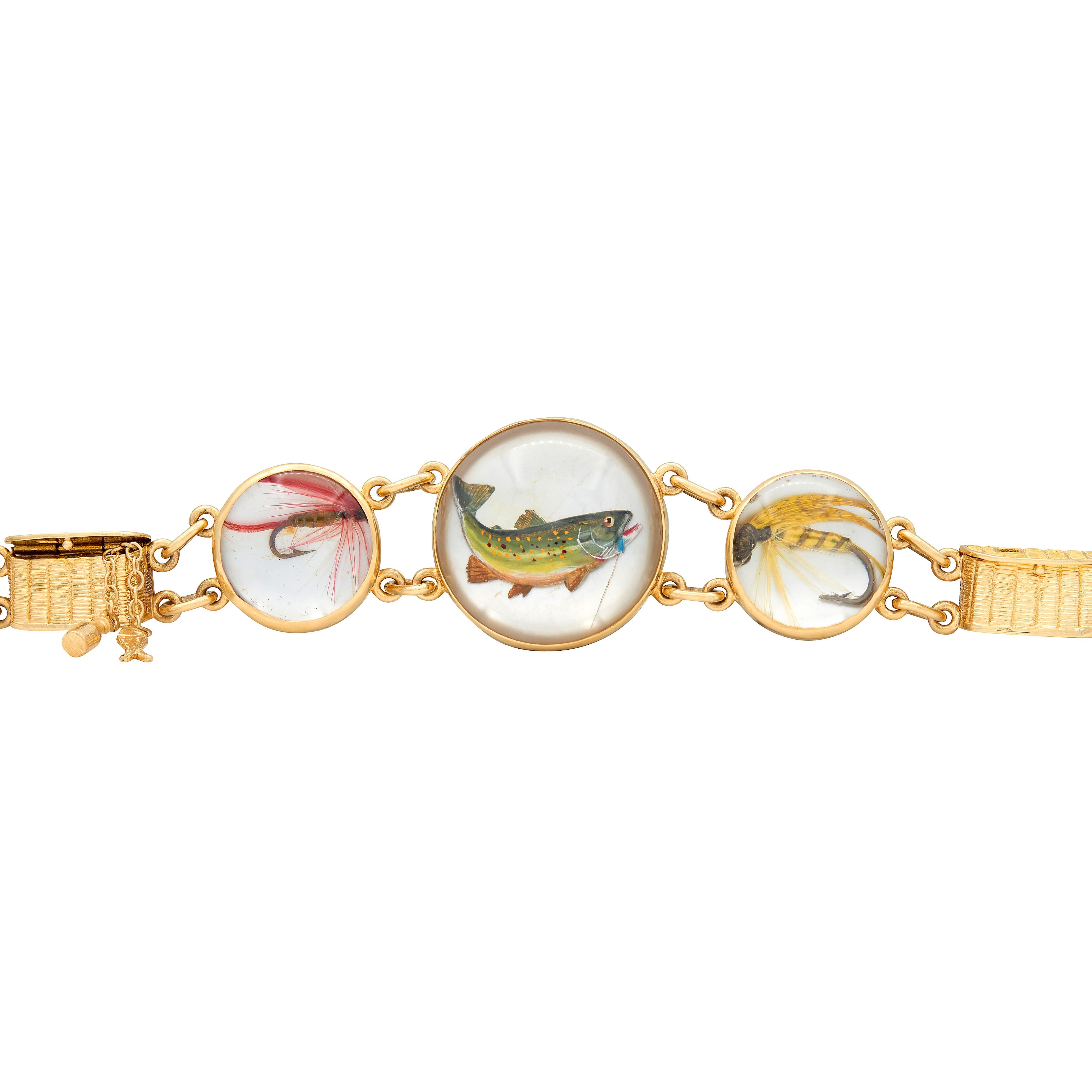 Edwardian Essex Crystal Quartz 14K Gold Antique Fishing Basket Bracelet