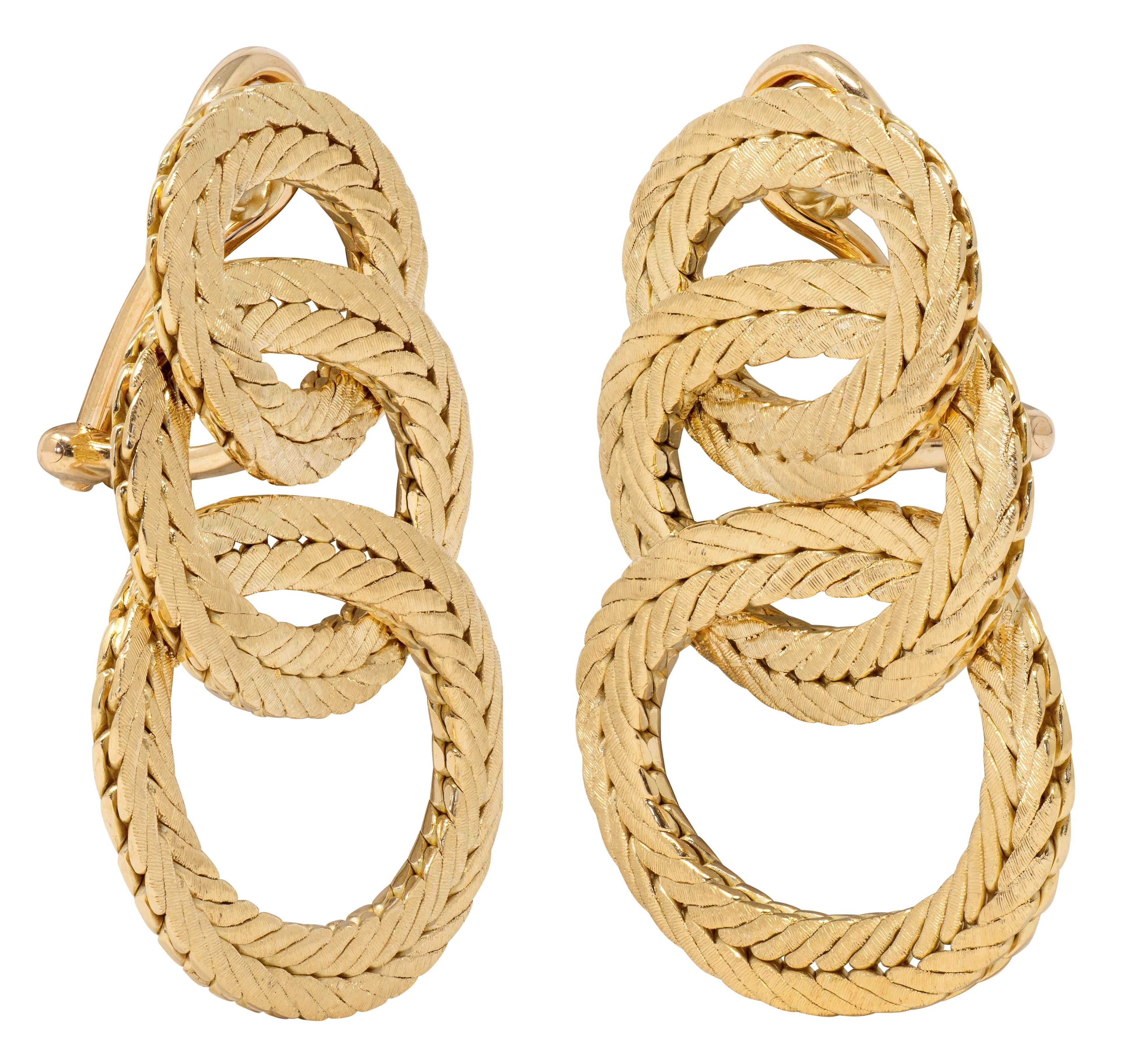 Buccellati 1970's 18 Karat Yellow Gold Vintage Herringbone Ear-Clip Earrings