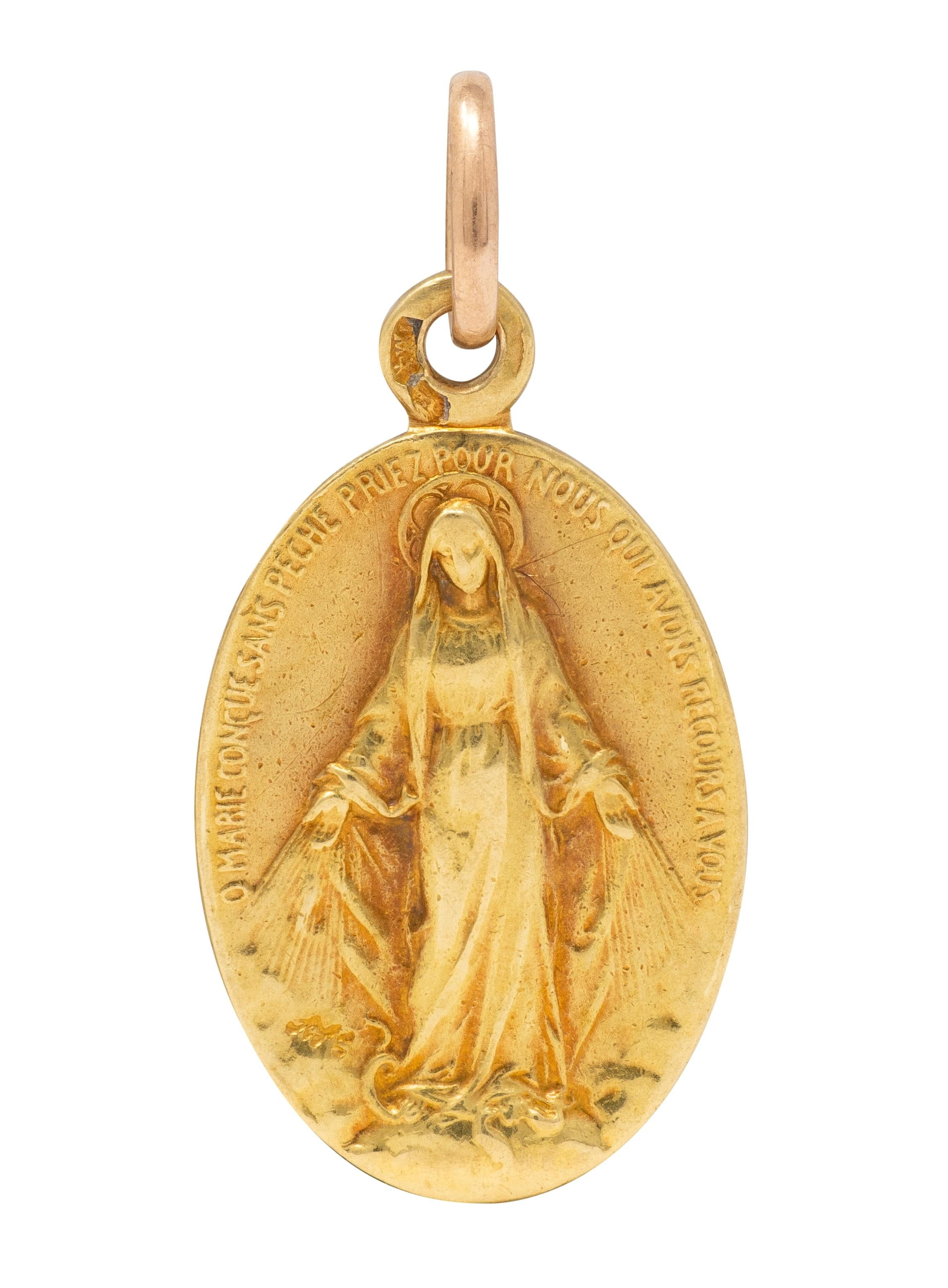 Cartier French 1930's 18 Karat Yellow Gold Vintage Miraculous Medal Pendant