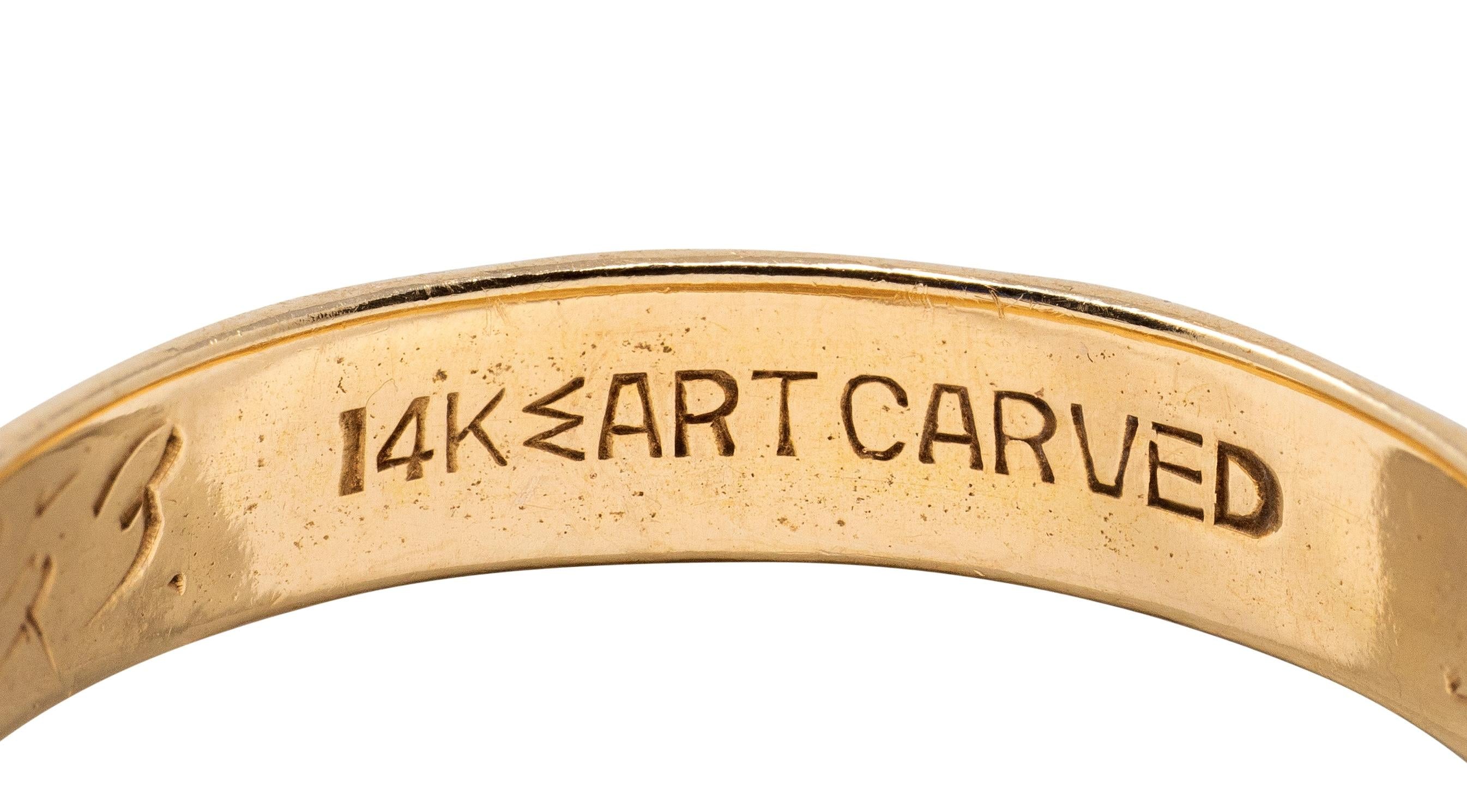 J.R. Woods & Sons 1953 14 Karat Two-Tone Gold Vintage Grooved Wedding Band Ring