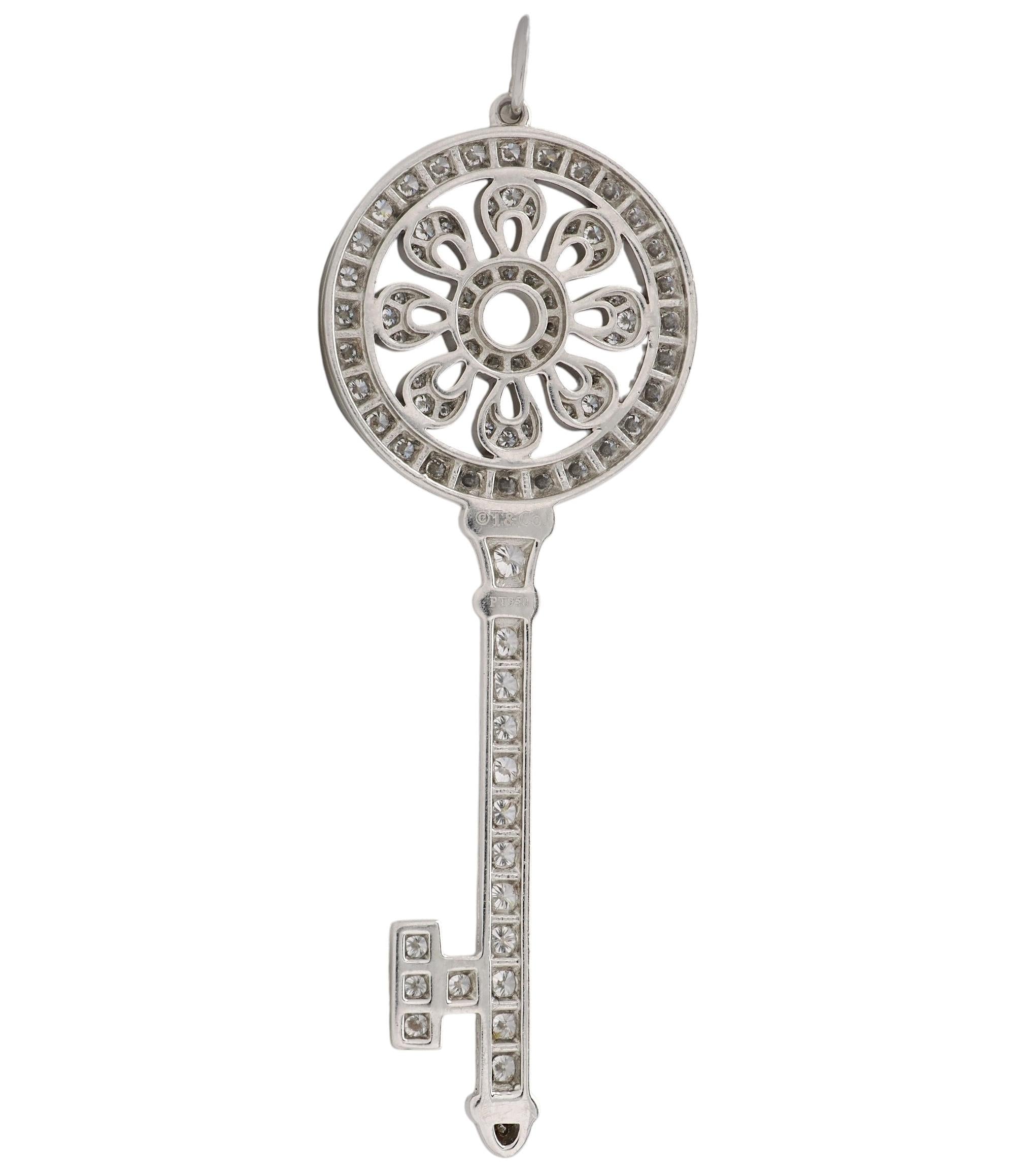 Tiffany & Co. 2010's Diamond Platinum Contemporary Petals Key Pendant
