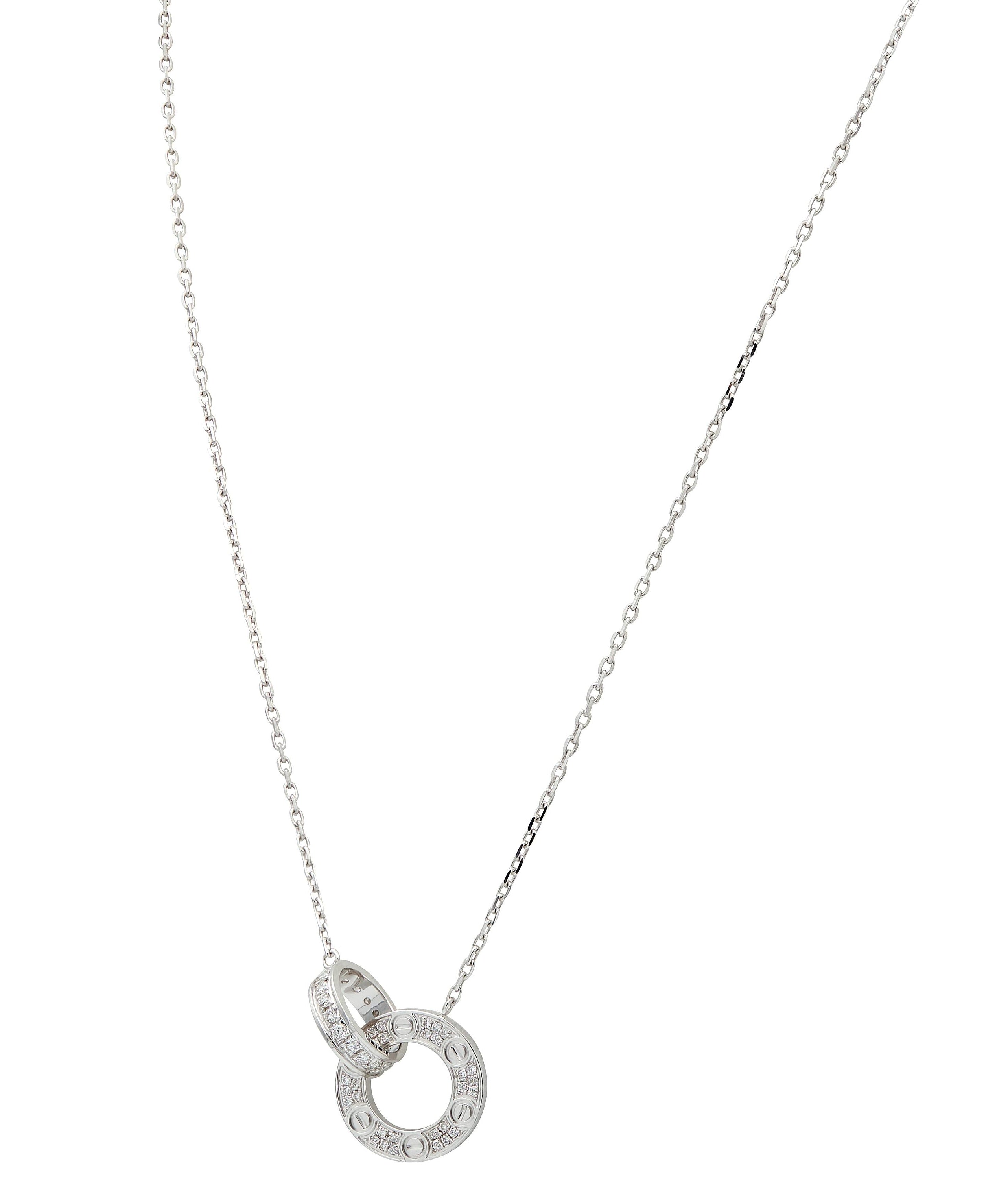 Cartier 2010's Diamond 18K Gold Contemporary Interlocking Love Station Necklace