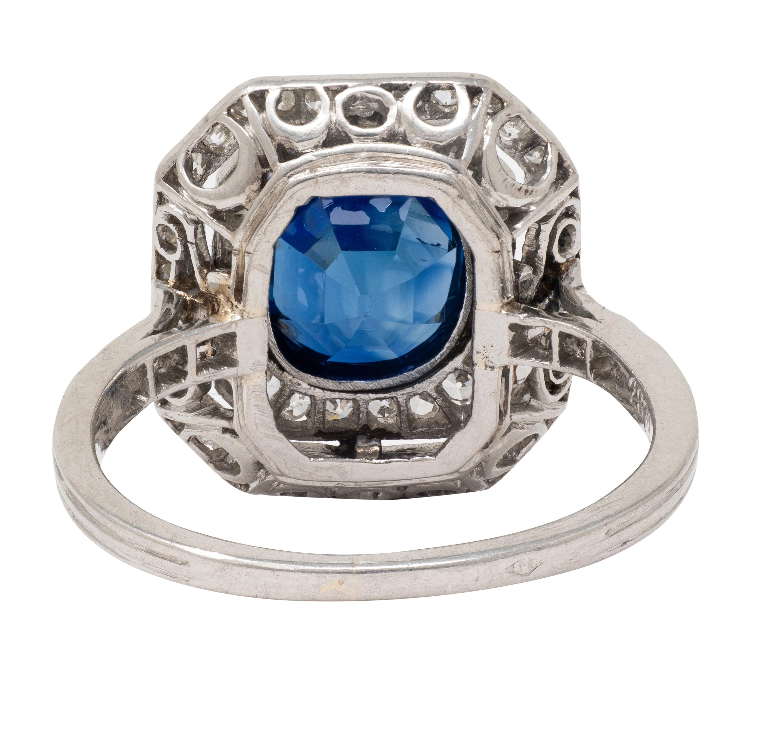 Art Deco 2.50 CTW Sapphire Diamond Platinum Vintage Double Halo Dinner Ring