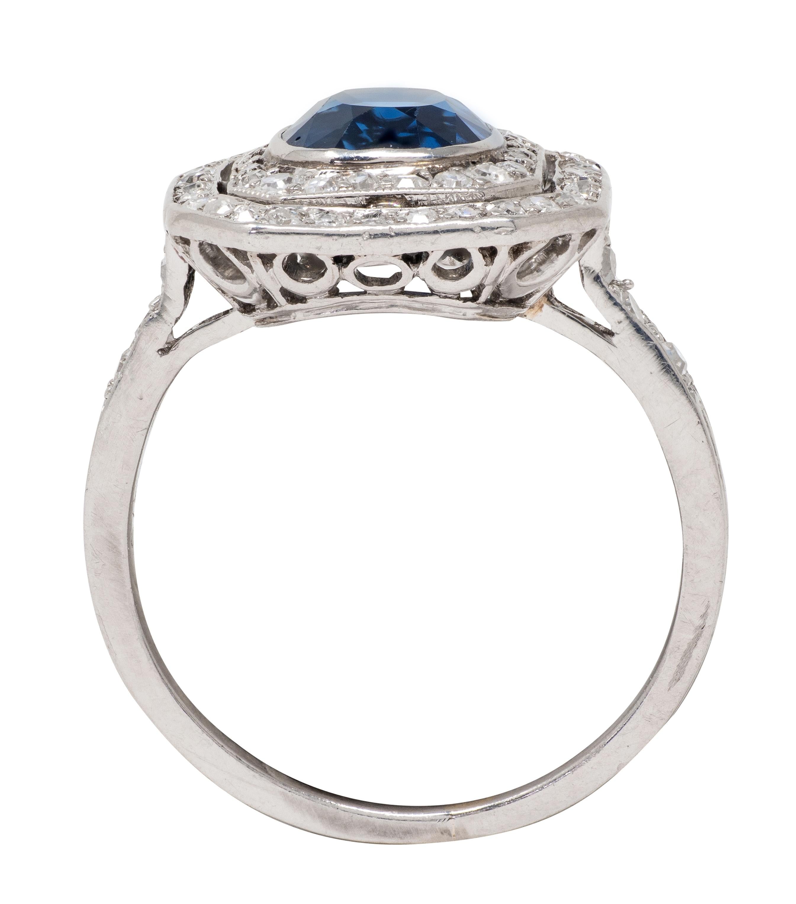 Art Deco 2.50 CTW Sapphire Diamond Platinum Vintage Double Halo Dinner Ring
